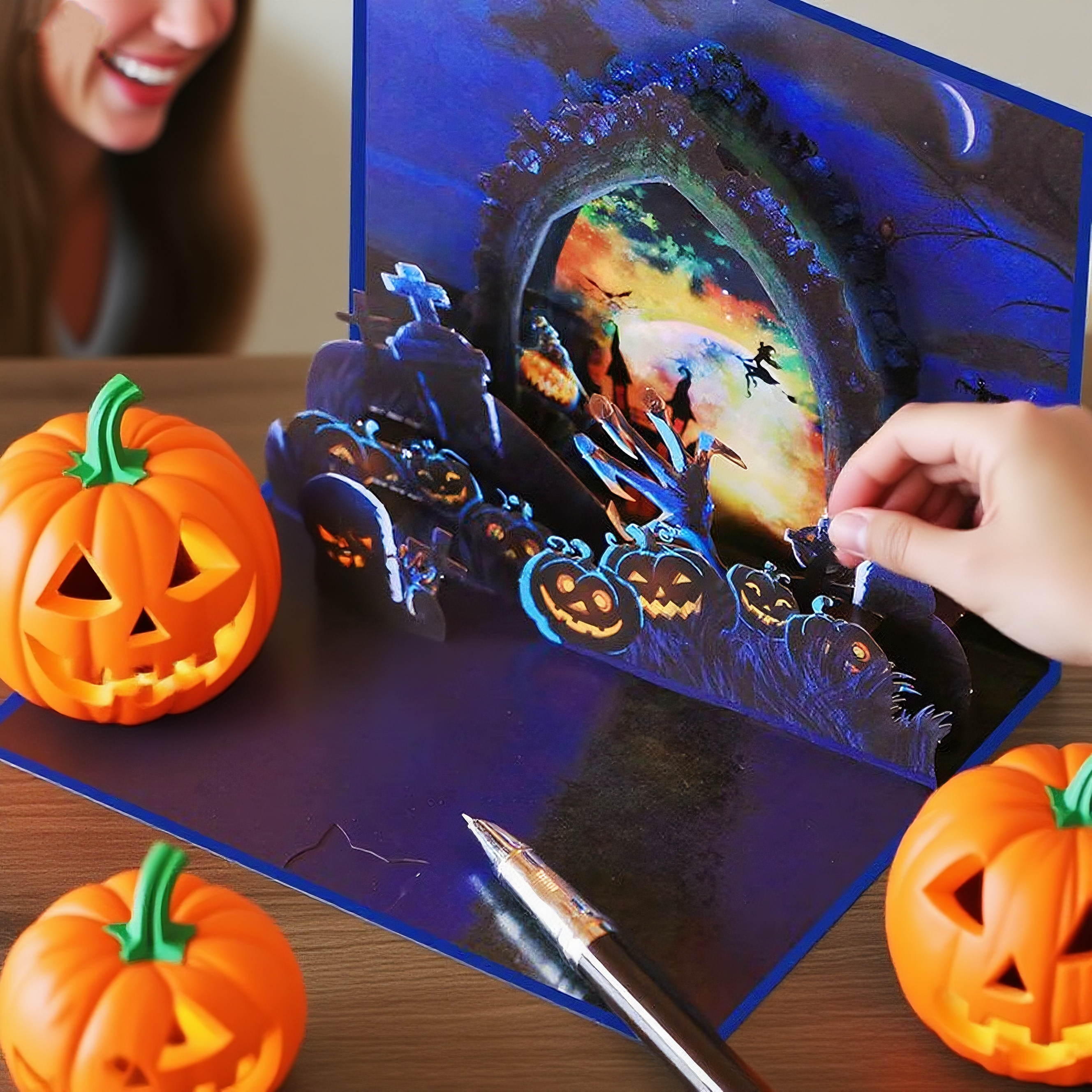 interactive spooky haunted house witch ghost brutality pumpkin pop up 3d paper halloween greeting card