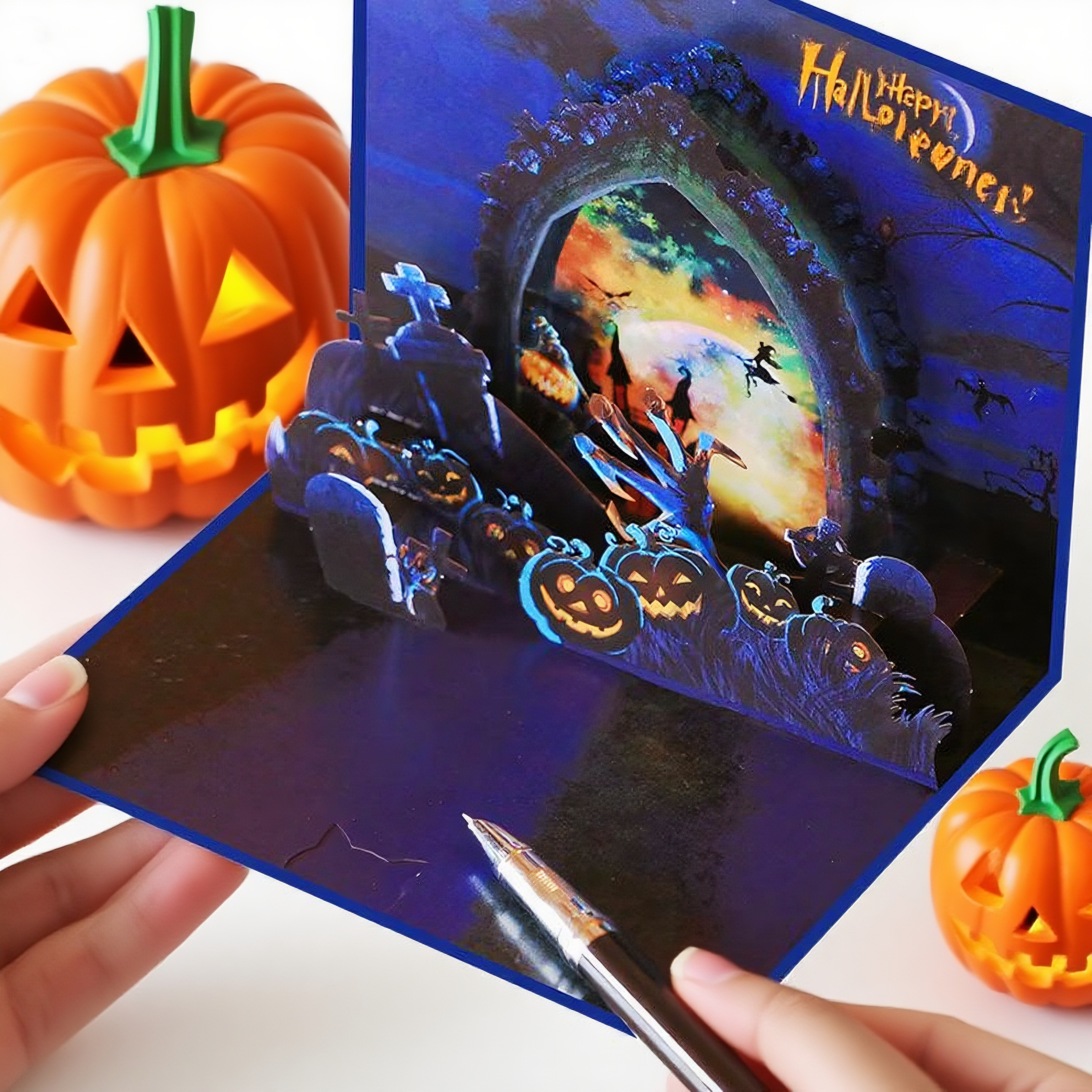 interactive spooky haunted house witch ghost brutality pumpkin pop up 3d paper halloween greeting card