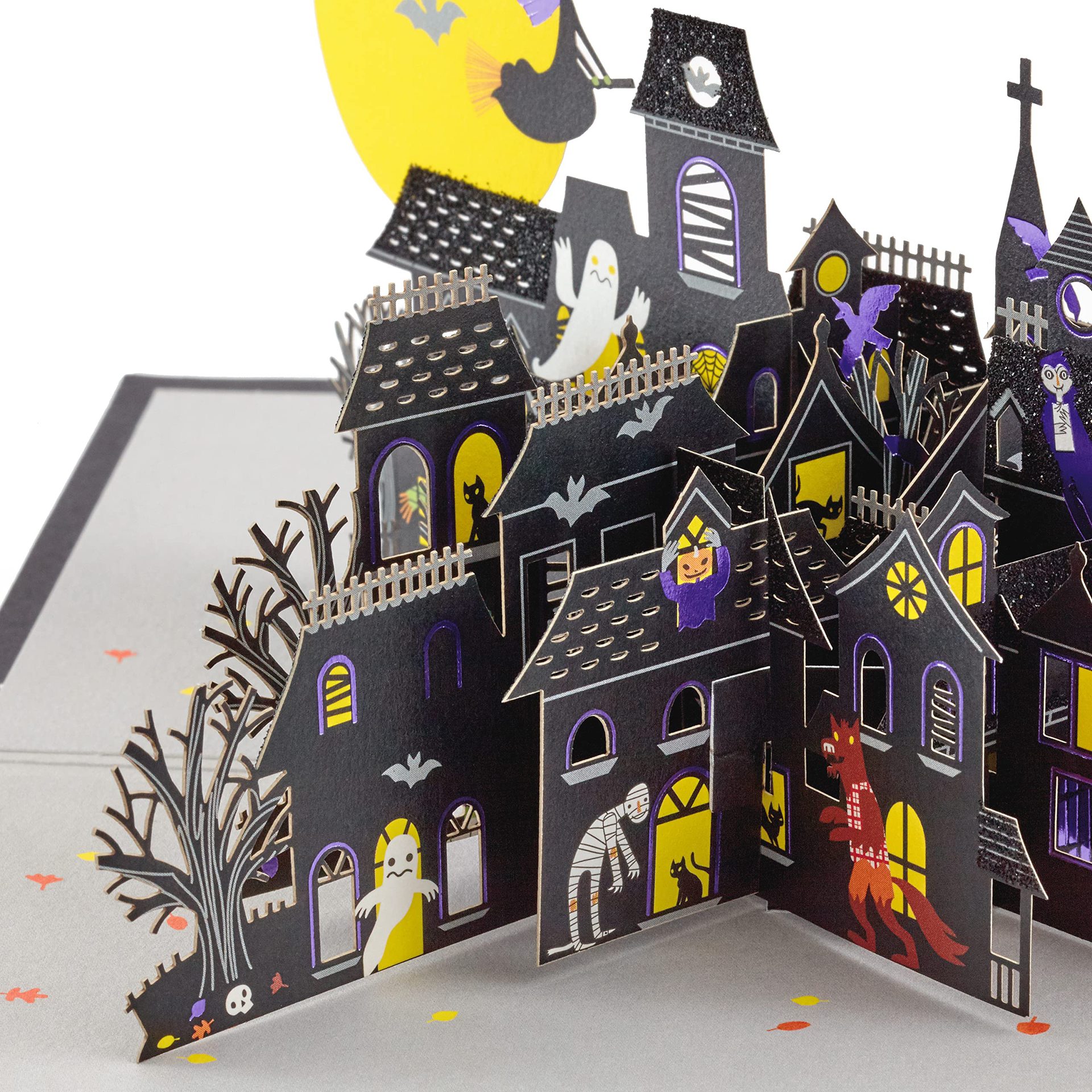 interactive spooky haunted house glow in the dark witch ghost pumpkin pop up 3d paper halloween greeting card