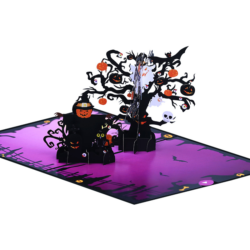 Halloween Pumpkin Cartoon spooky musical light-up pop up 3d paper halloween greeting card
