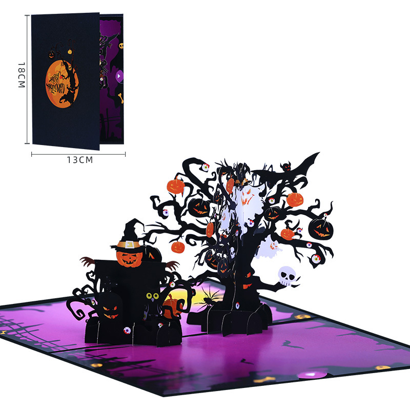 Halloween Pumpkin Cartoon spooky musical light-up pop up 3d paper halloween greeting card