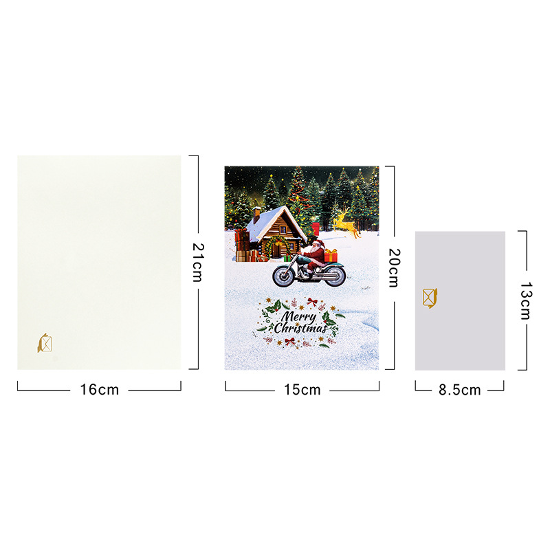 Interactive Magical Snowman on Motorcycle Christmas Tree Jesus Santa Claus Religious Pop Up 3d Paper Christmas Greeting Card