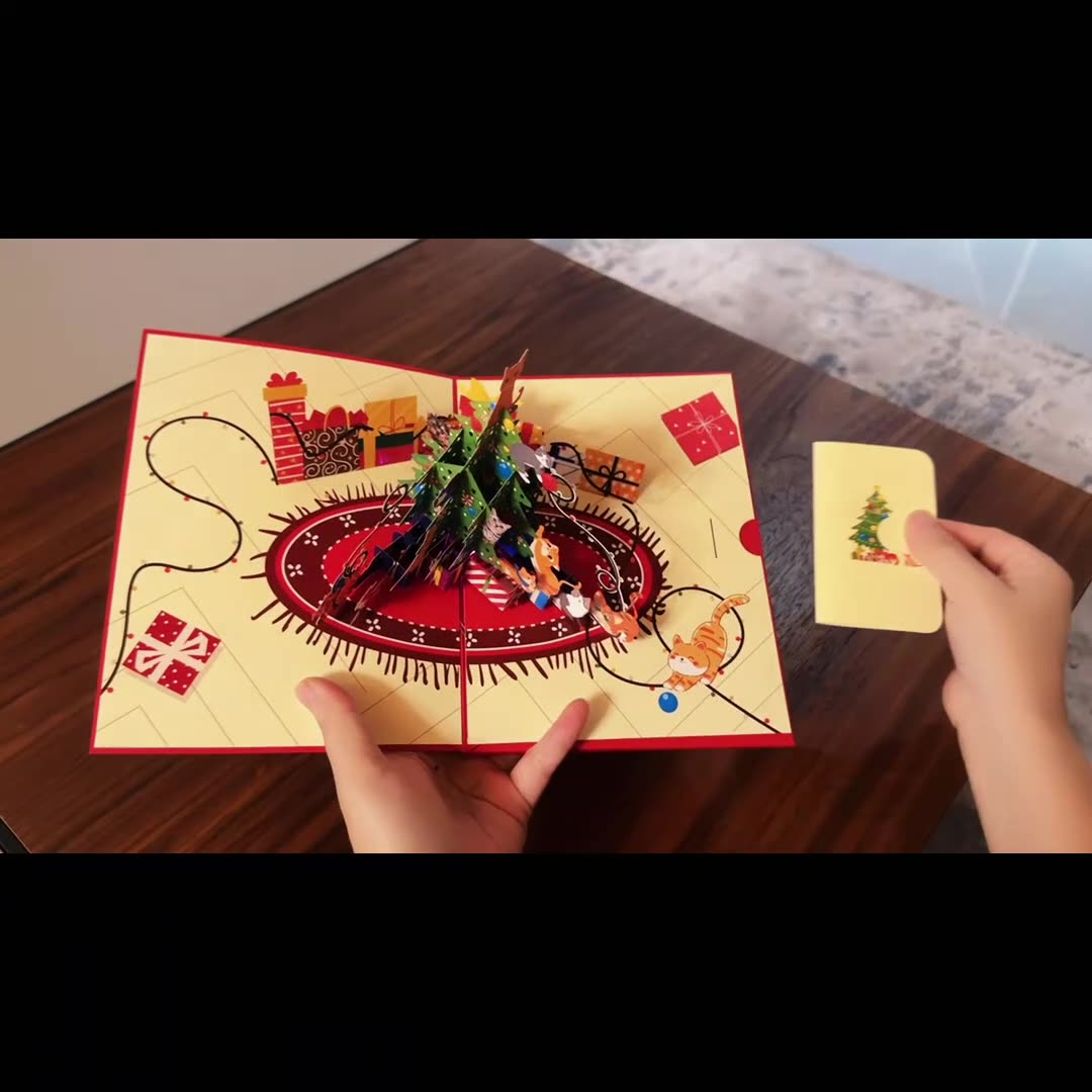 Interactive Magical Snowman Xmas Tree Jesus Santa Claus Religious Pop Up 3d Paper Christmas Greeting Card