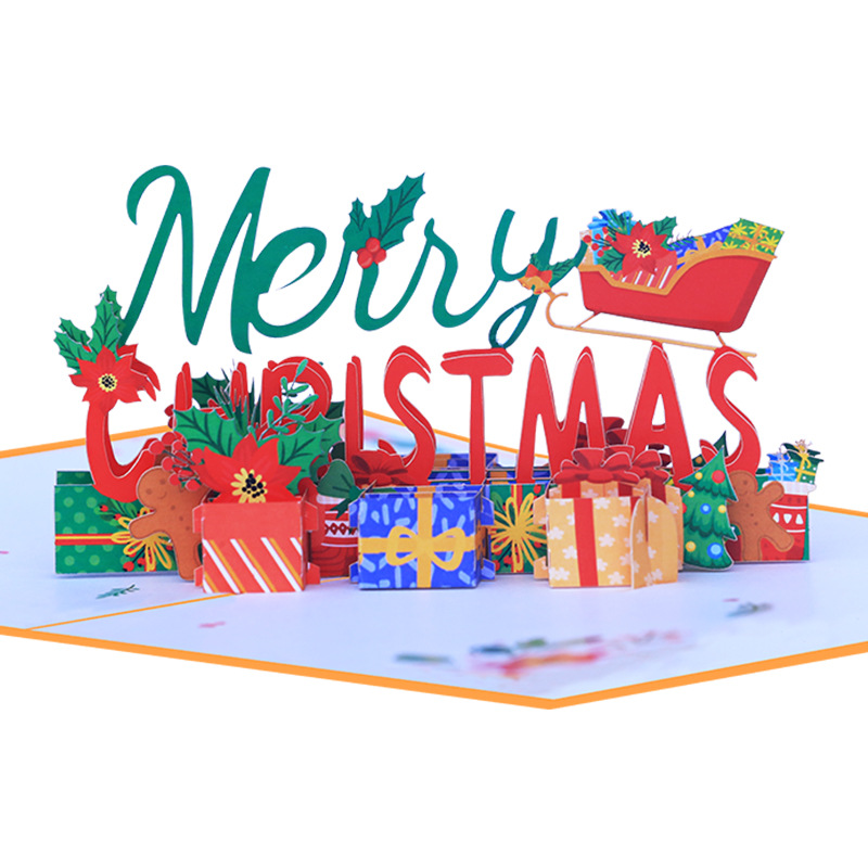 Interactive Magical Snowman Sledge Christmas Tree Jesus Santa Claus Religious Pop Up 3d Paper Christmas Greeting Card