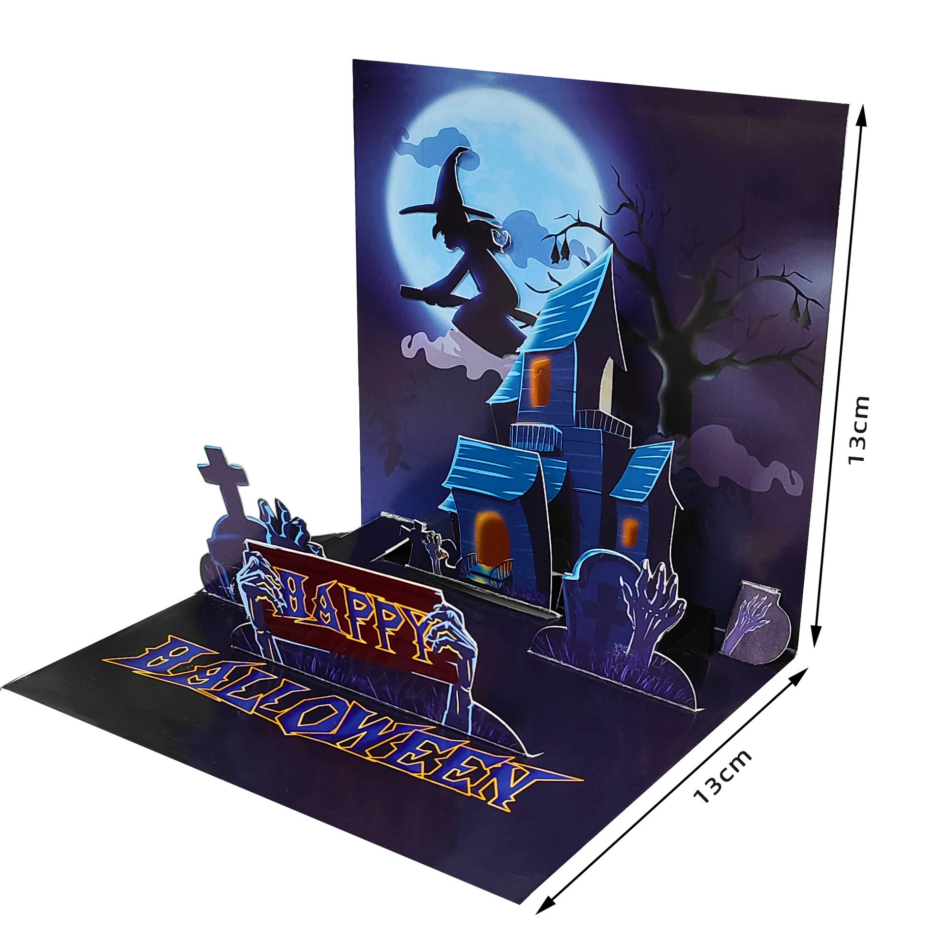 interactive spooky animated haunted house glow witch ghost pumpkin pop up 3d paper halloween greeting card