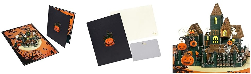 interactive moving spooky haunted house witch ghost pumpkin pop up 3d paper halloween greeting card