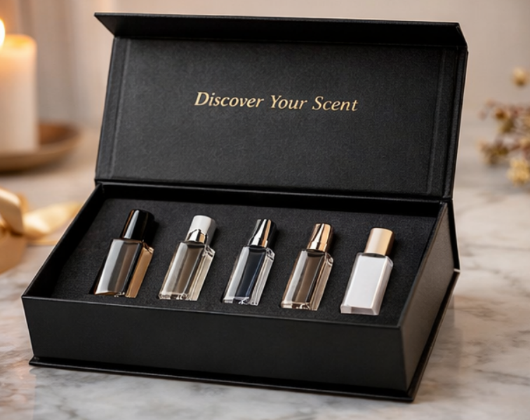 black gold foil Luxury Custom Perfume Fragrance Bottles Packing Foldable Magnetic Cardboard Closure Flat Rigid Perfume Paper Box