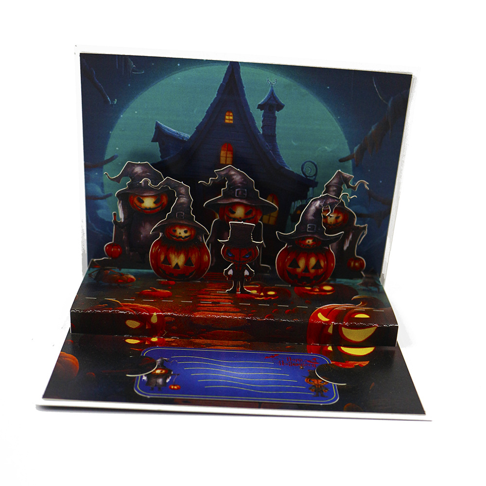 Halloween 3D Pop Up Greeting Card with Witch, Black Cat, Pumpkin and Haunted House – Handmade Paper Art for Kids & Adults