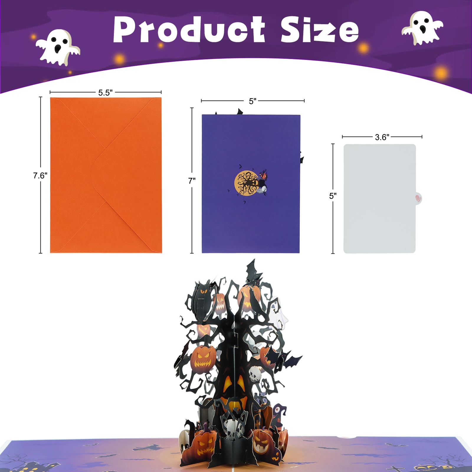 Interactive Spooky Haunted Black Tree House Full Moon Witch Ghost Pumpkin Pop Up 3d Paper Halloween Greeting Card