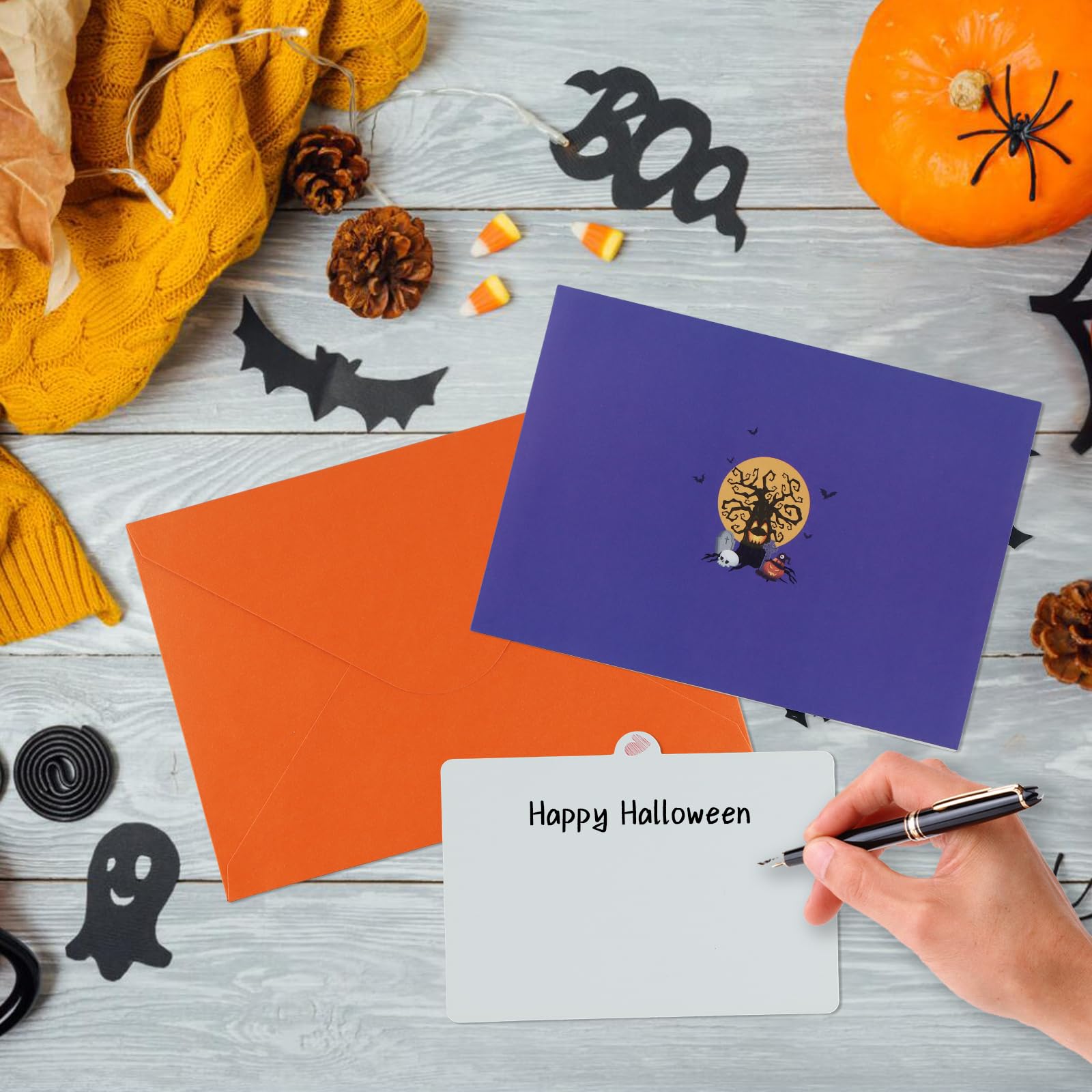 Interactive Spooky Haunted Black Tree House Full Moon Witch Ghost Pumpkin Pop Up 3d Paper Halloween Greeting Card