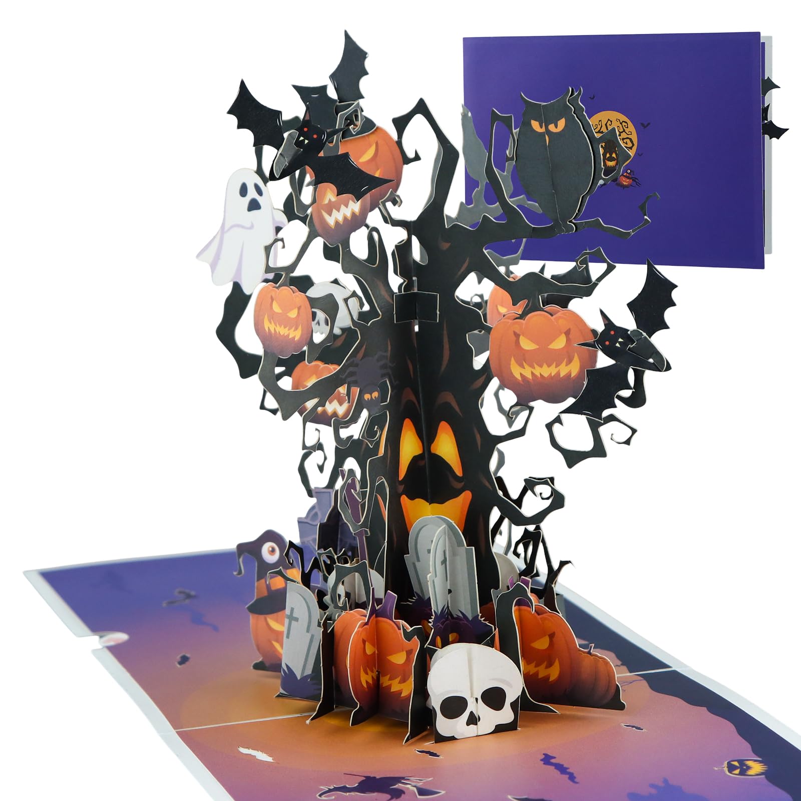 Interactive Spooky Haunted Black Tree House Full Moon Witch Ghost Pumpkin Pop Up 3d Paper Halloween Greeting Card