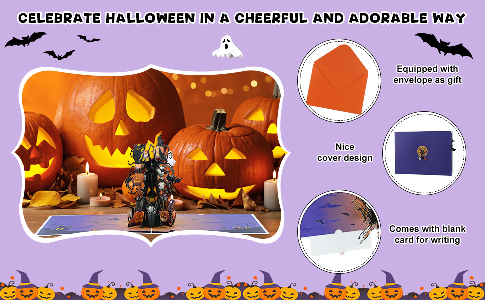 Interactive Spooky Haunted Black Tree House Full Moon Witch Ghost Pumpkin Pop Up 3d Paper Halloween Greeting Card