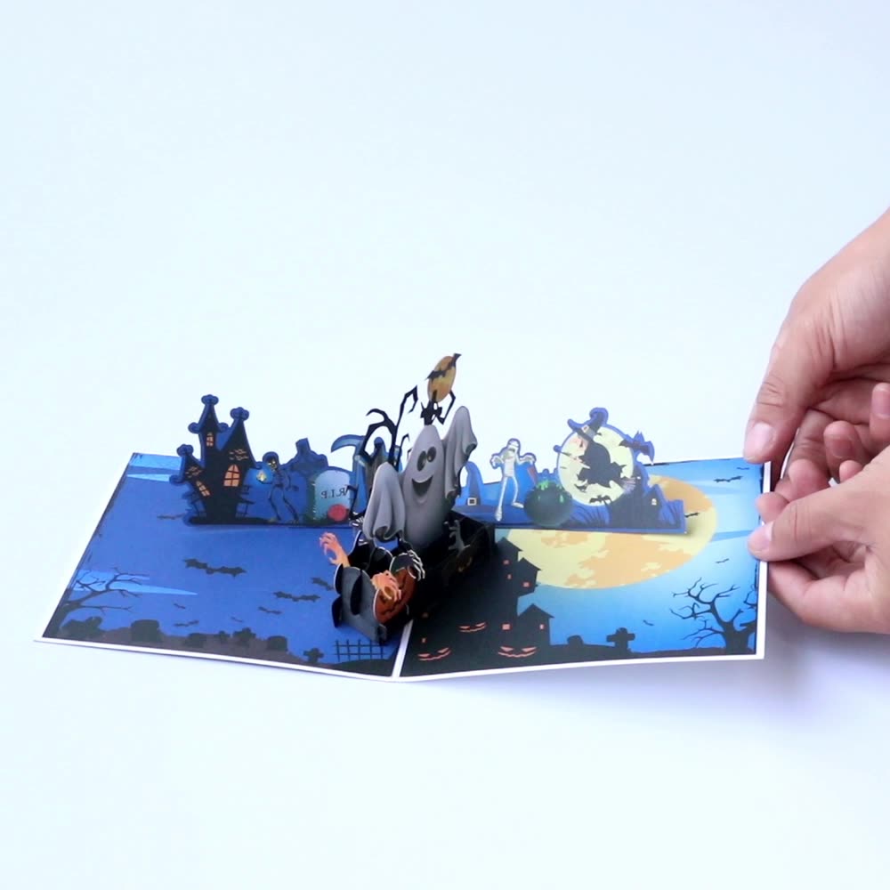 interactive haunted witch ghost halloween party pumpkin pop up 3d paper halloween greeting card