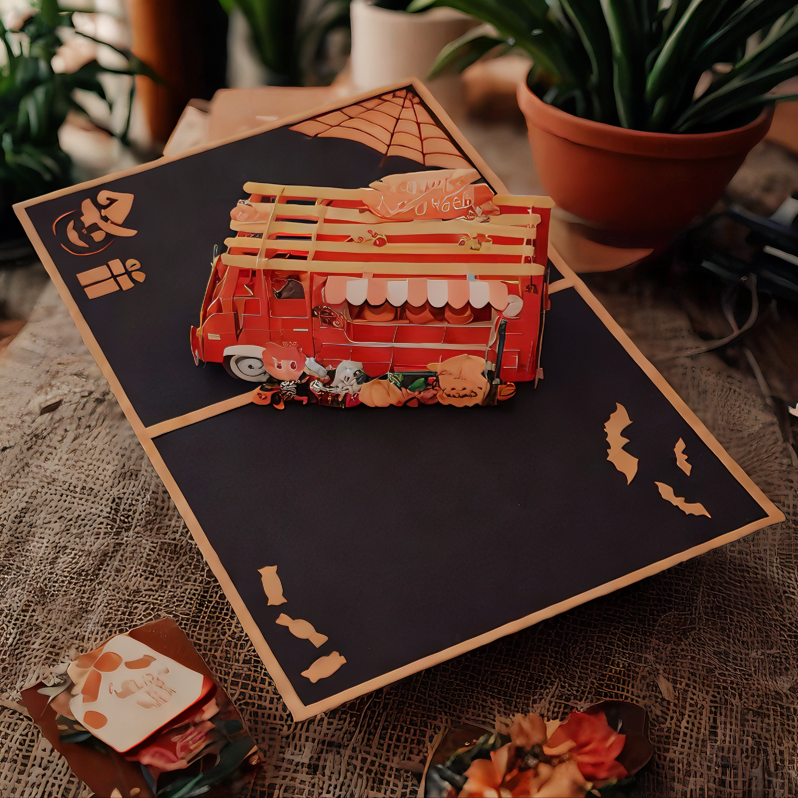 interactive spooky haunted house witch ghost candy pumpkin pop up 3d paper halloween greeting card