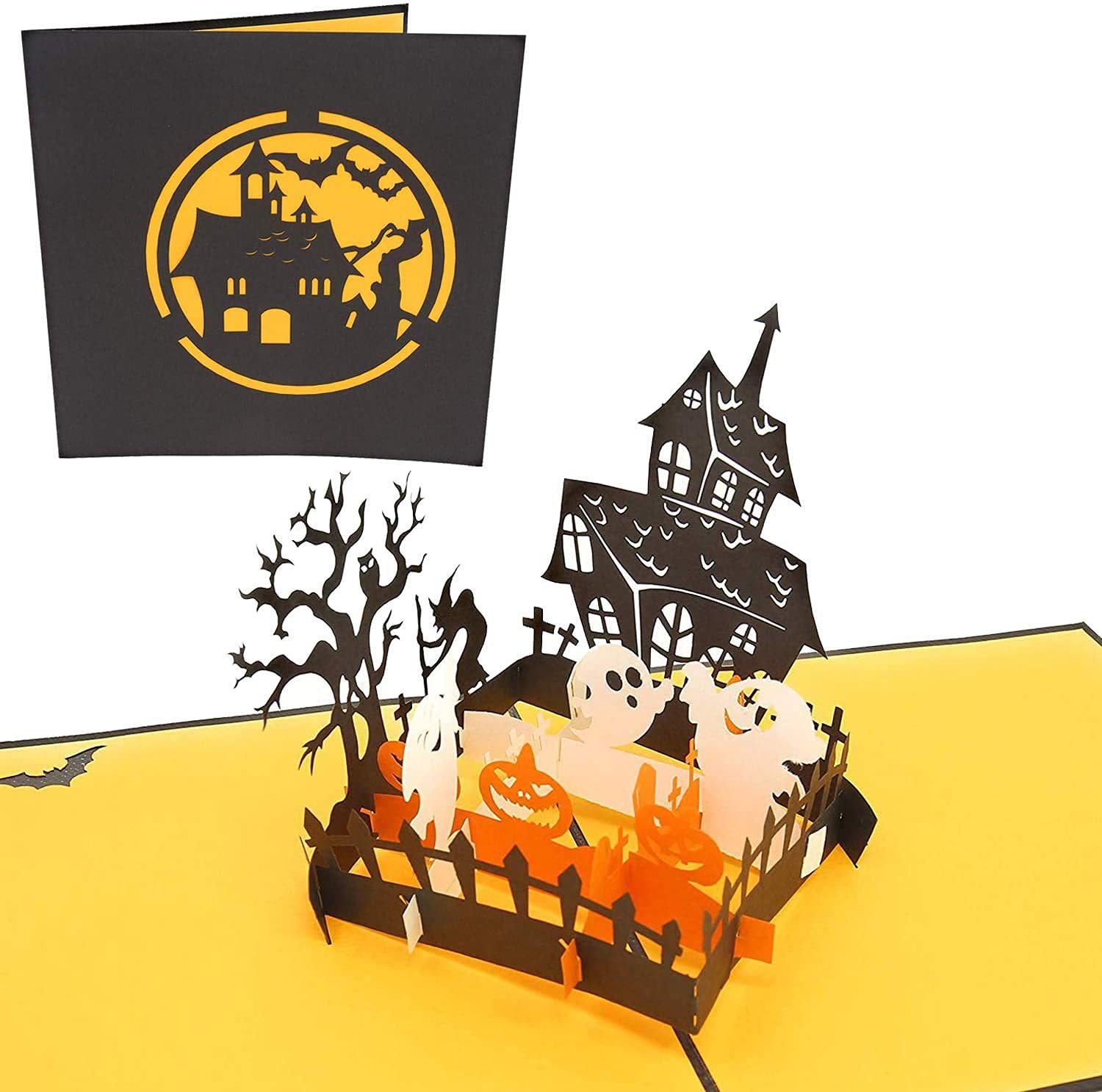 interactive spooky haunted house witch ghost glitter pumpkin pop up 3d paper halloween greeting card