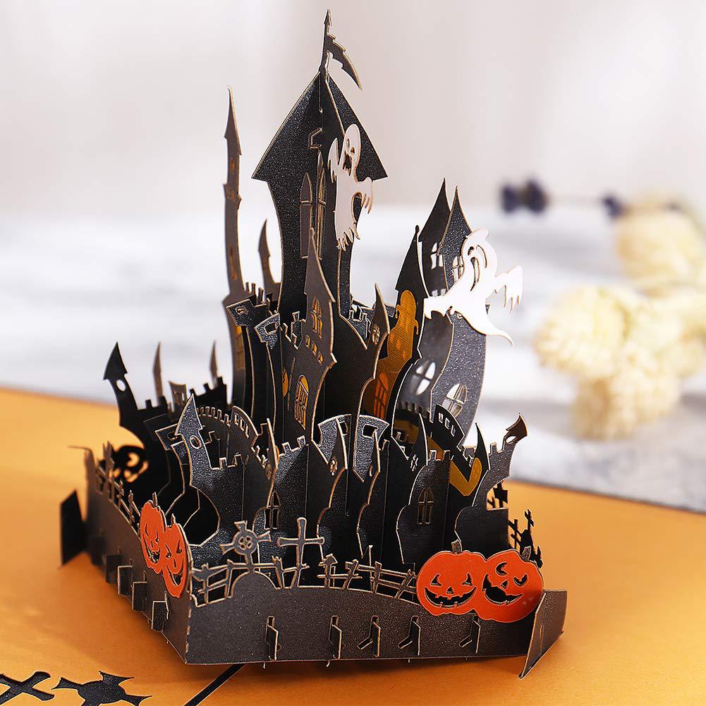 interactive spooky haunted house witch ghost glitter pumpkin pop up 3d paper halloween greeting card