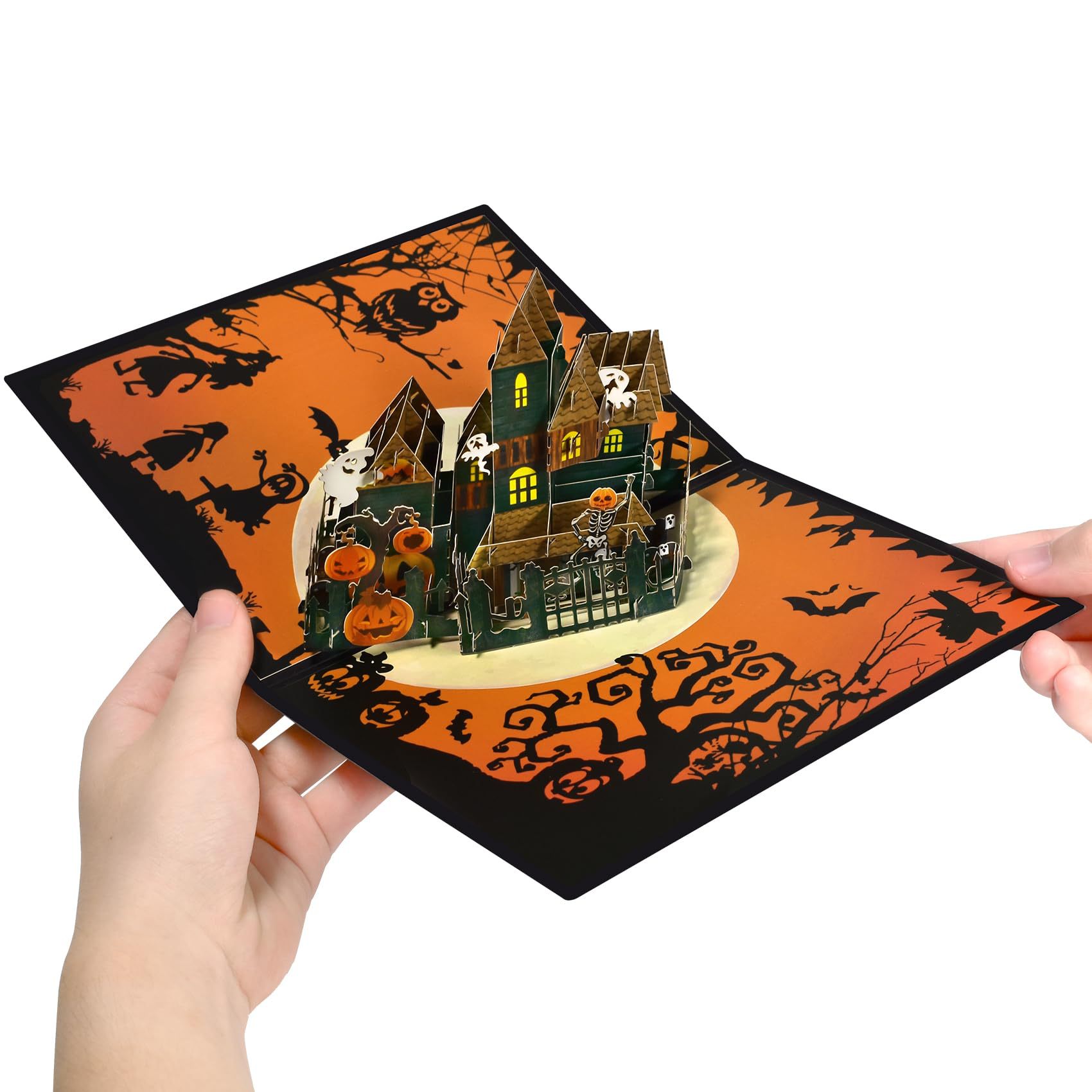 interactive spooky haunted house witch ghost glitter pumpkin pop up 3d paper halloween greeting card