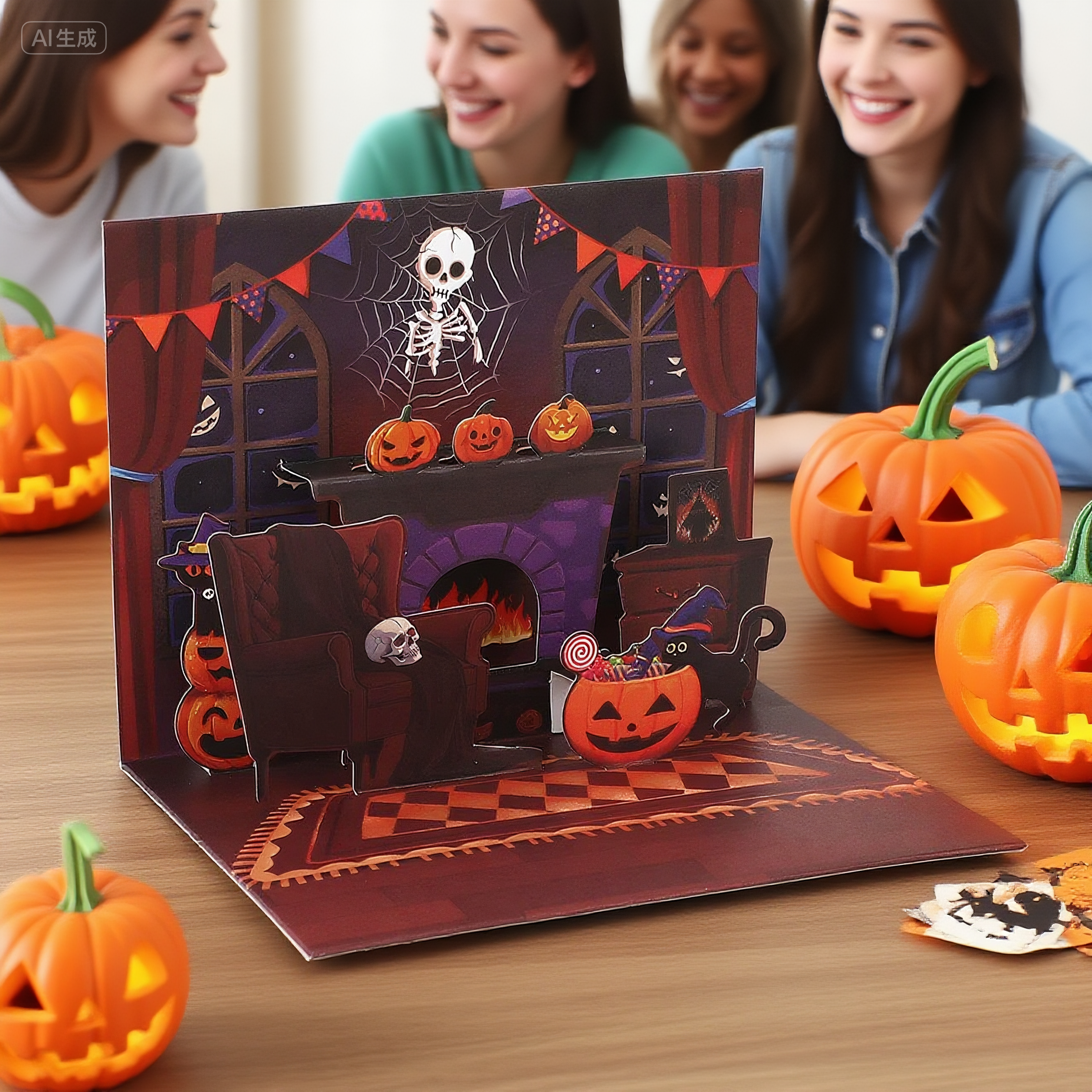 interactive spooky haunted house skull witch ghost pumpkin pop up 3d paper halloween greeting card