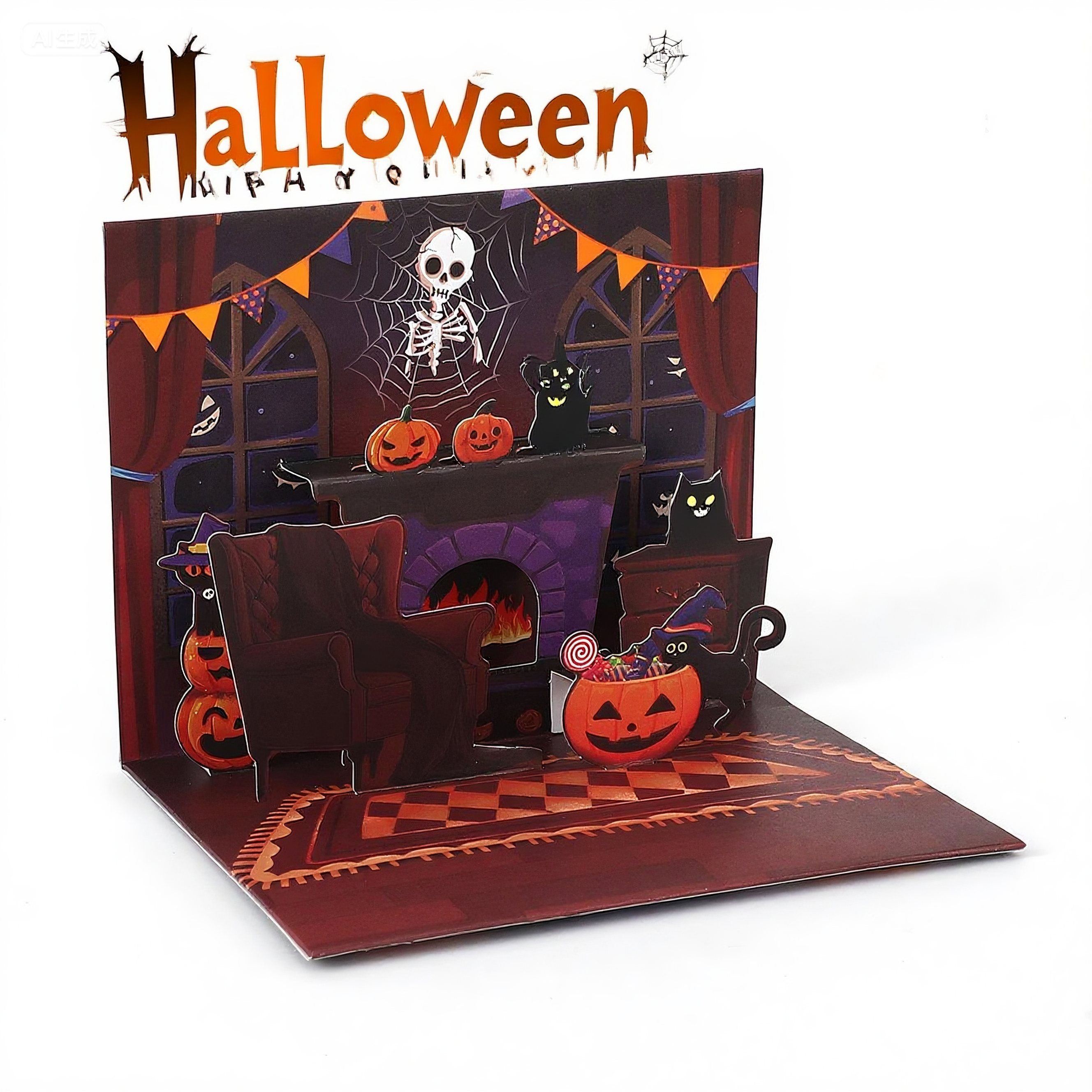 interactive spooky haunted house skull witch ghost pumpkin pop up 3d paper halloween greeting card