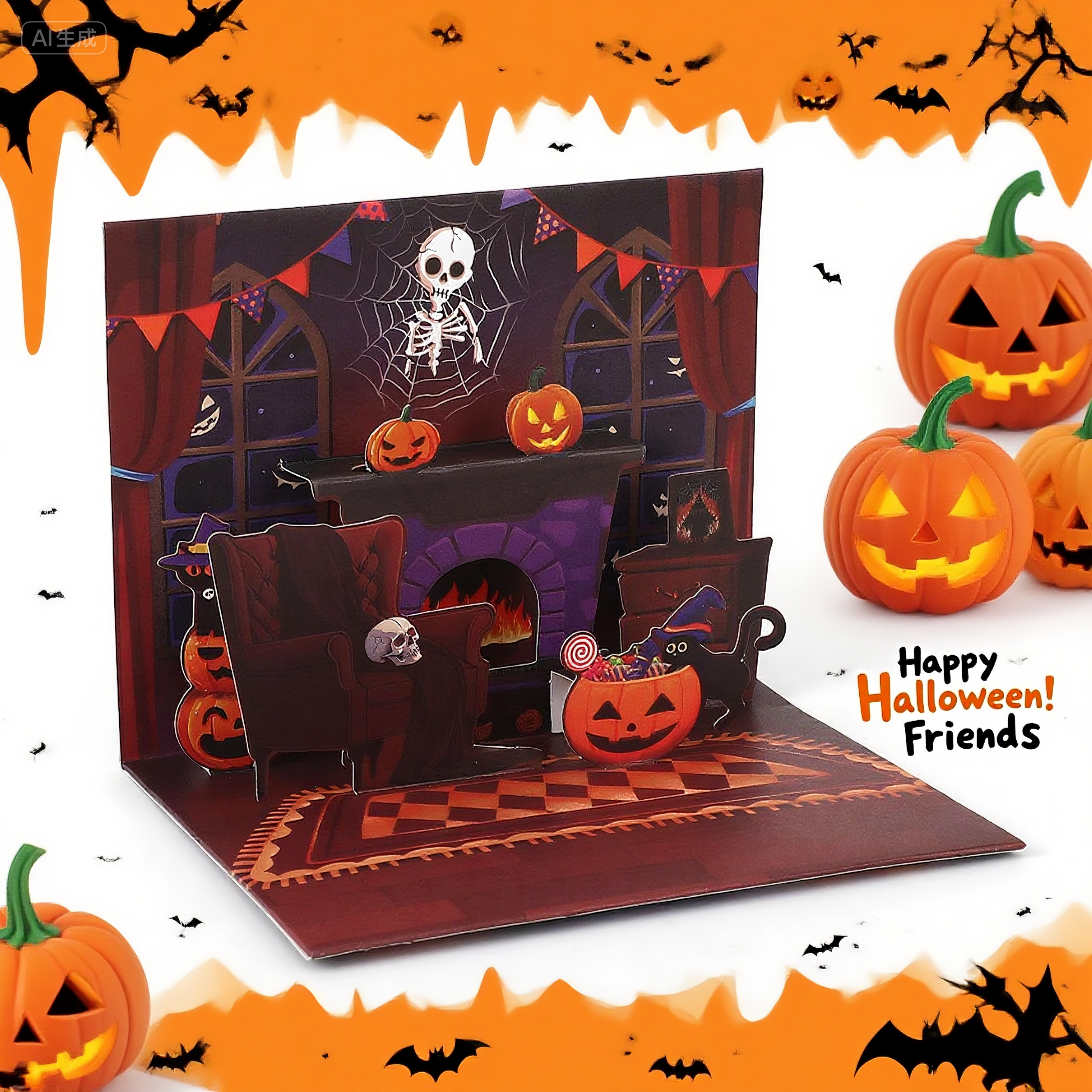 interactive spooky haunted house skull witch ghost pumpkin pop up 3d paper halloween greeting card