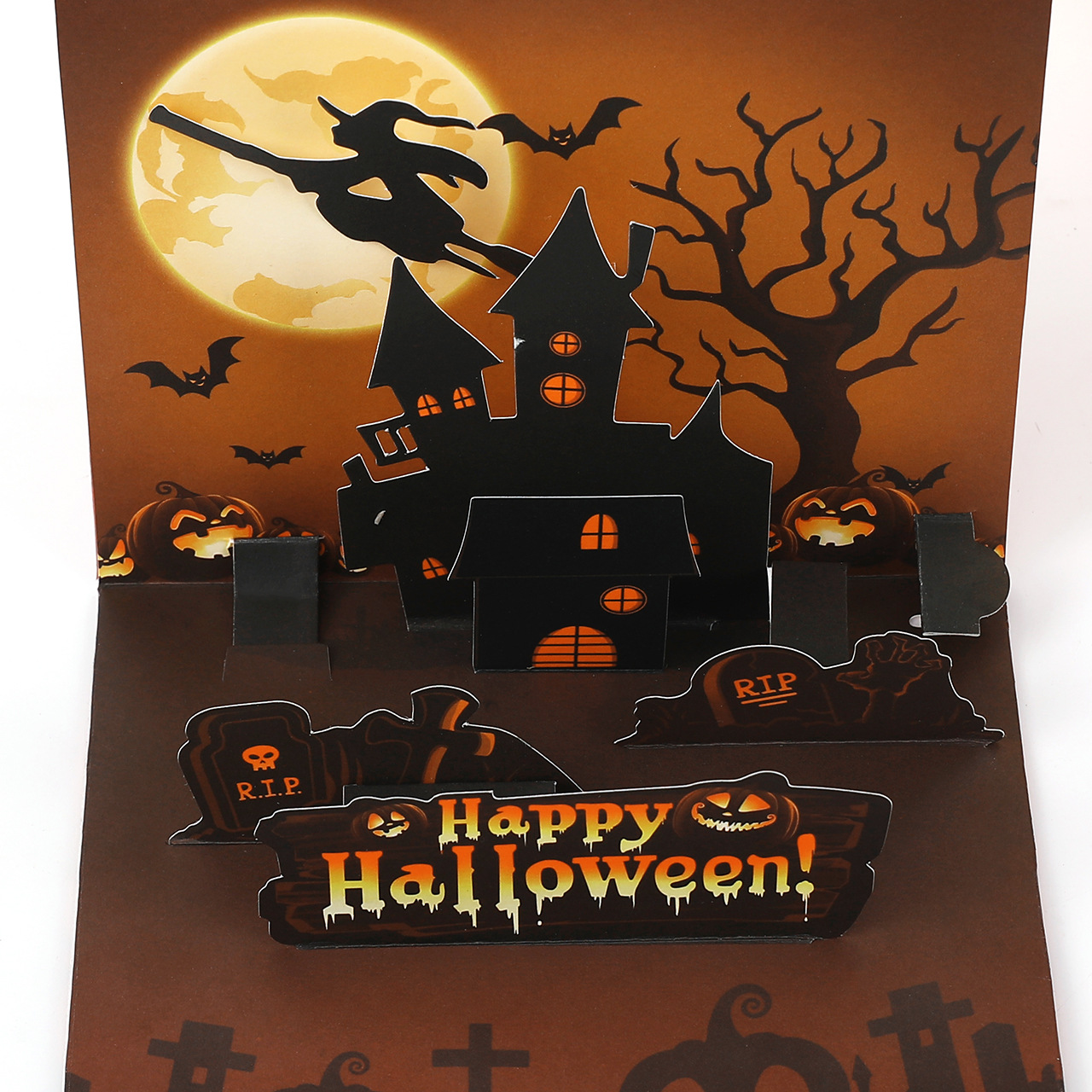 interactive spooky haunted house bat witch ghost pumpkin pop up 3d paper halloween greeting card