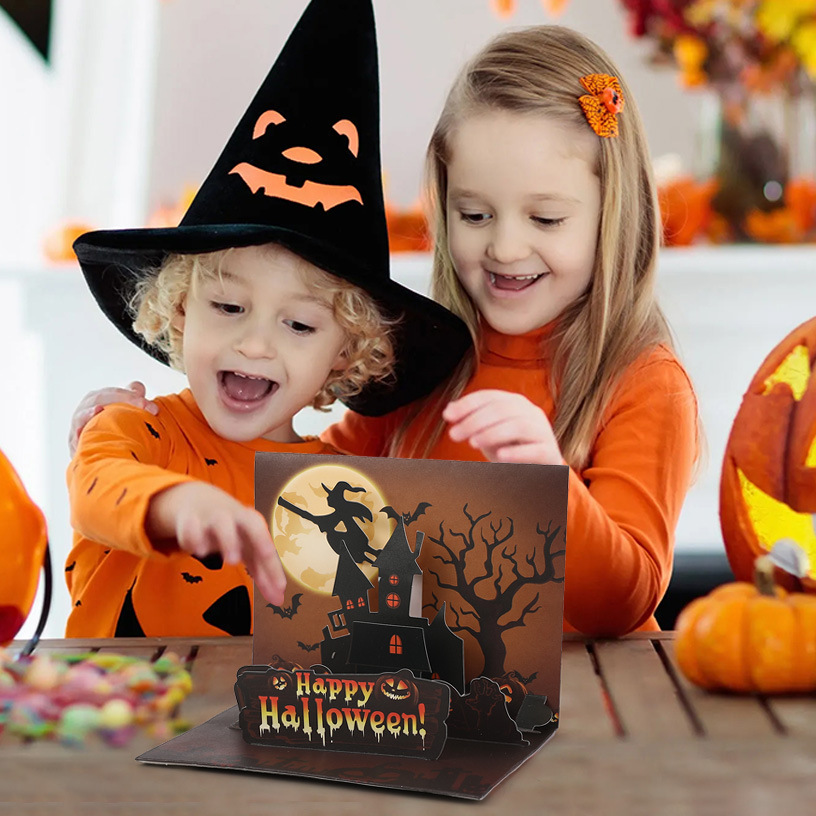 interactive spooky haunted house bat witch ghost pumpkin pop up 3d paper halloween greeting card