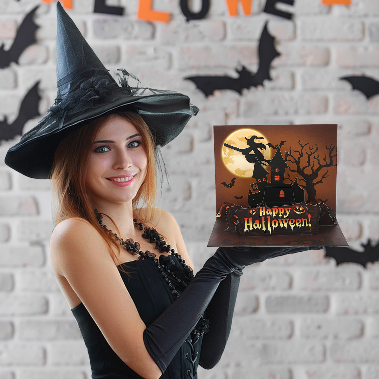 interactive spooky haunted house bat witch ghost pumpkin pop up 3d paper halloween greeting card