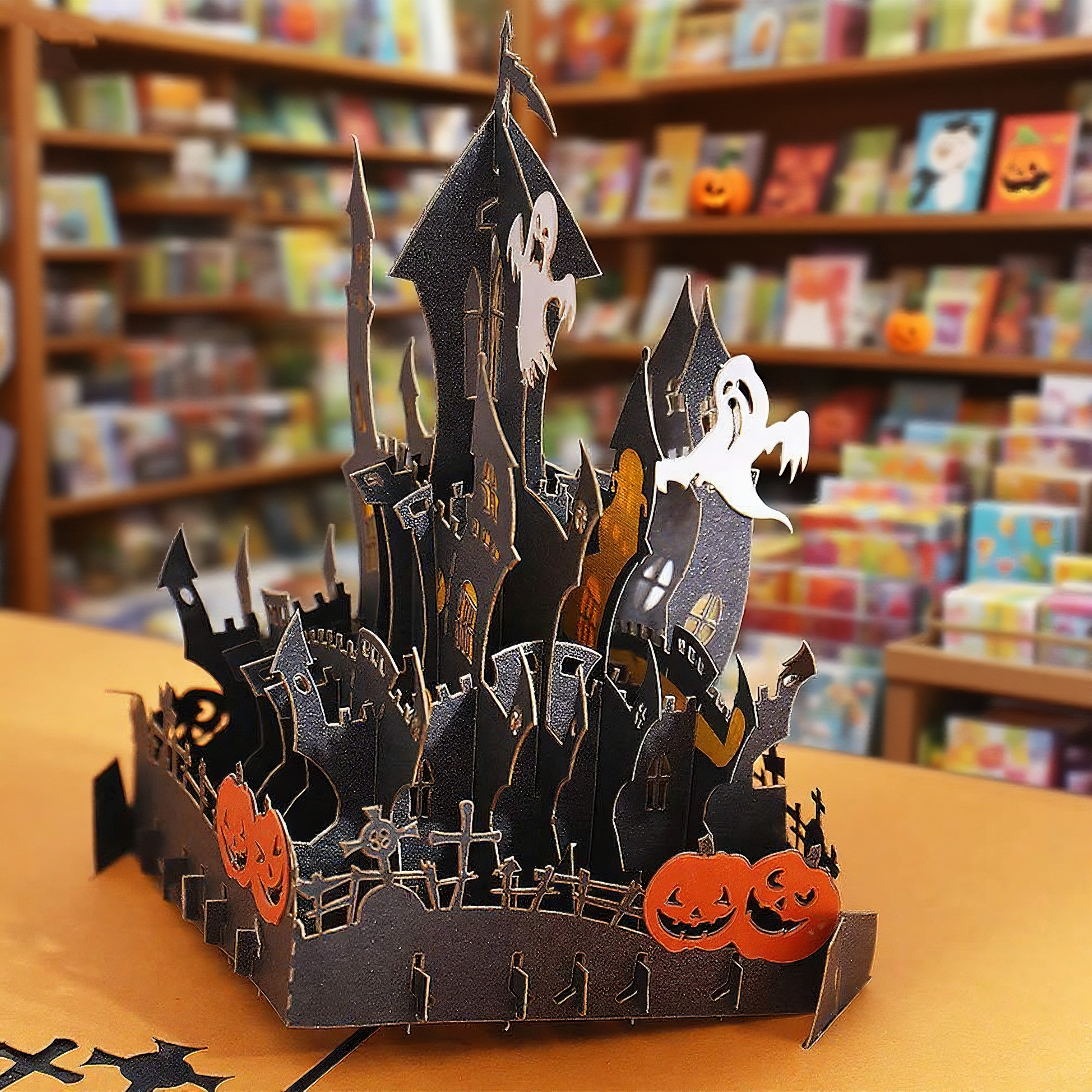 interactive spooky haunted house witch ghost orange pumpkin pop up 3d paper halloween greeting card