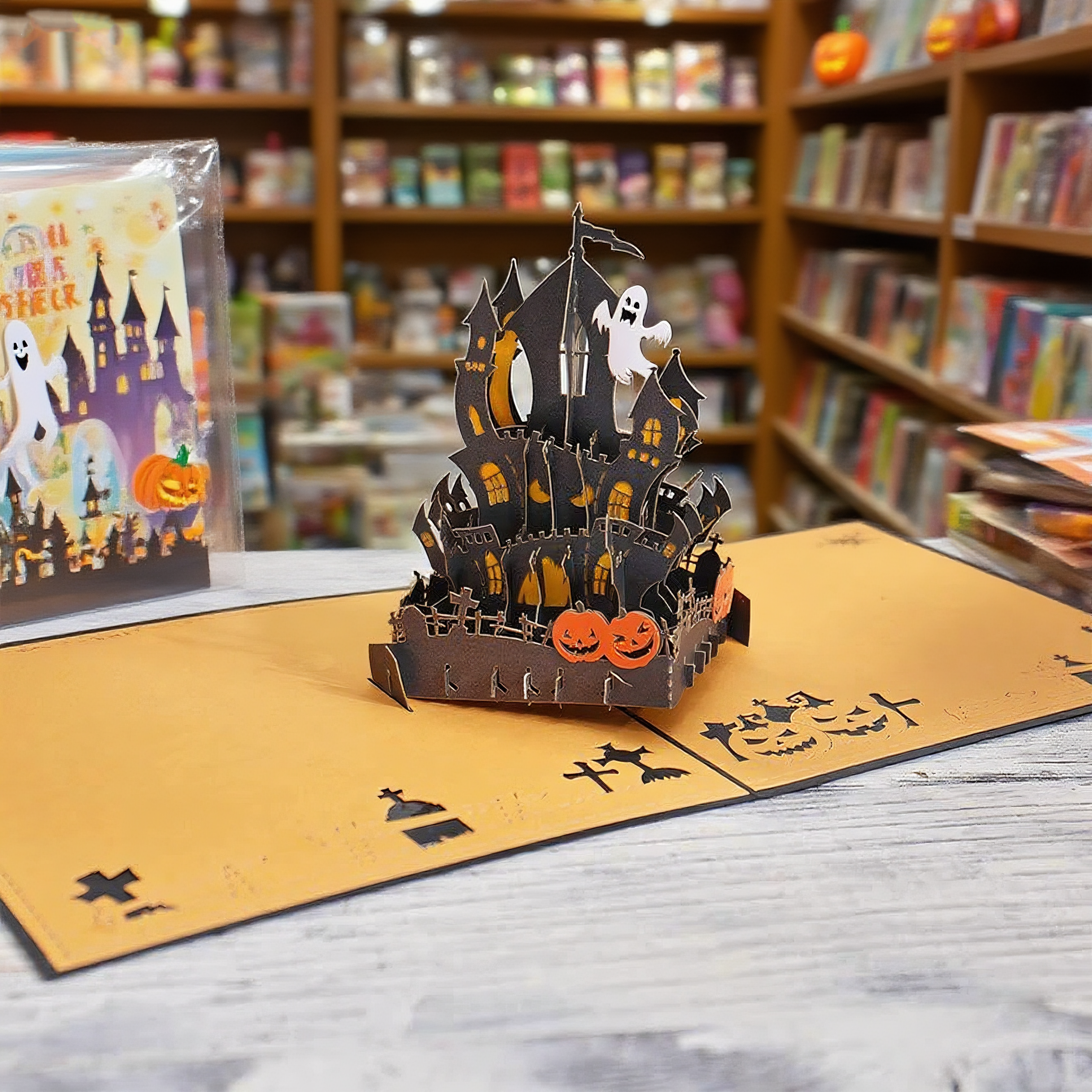 interactive spooky haunted house witch ghost orange pumpkin pop up 3d paper halloween greeting card