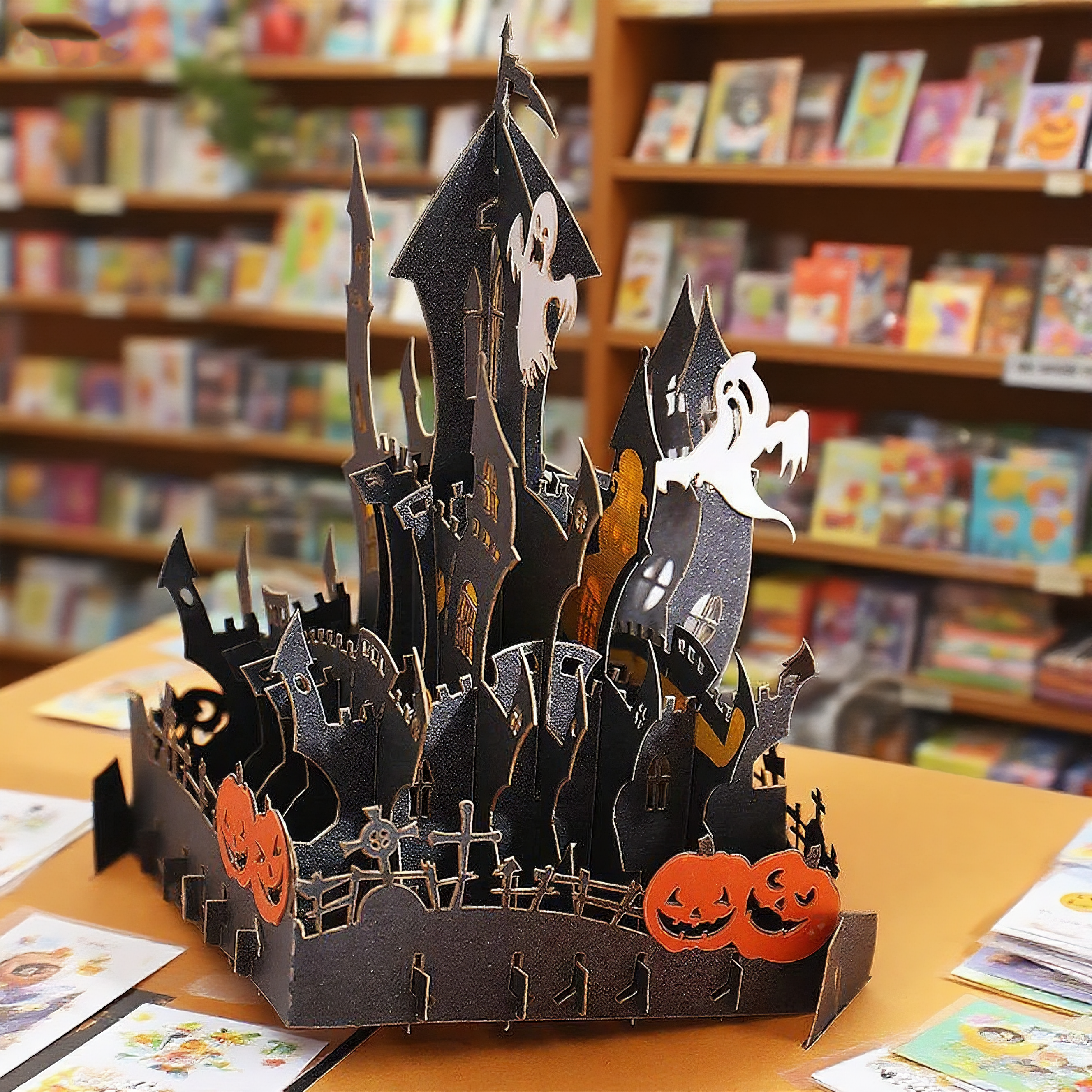 interactive spooky haunted house witch ghost orange pumpkin pop up 3d paper halloween greeting card