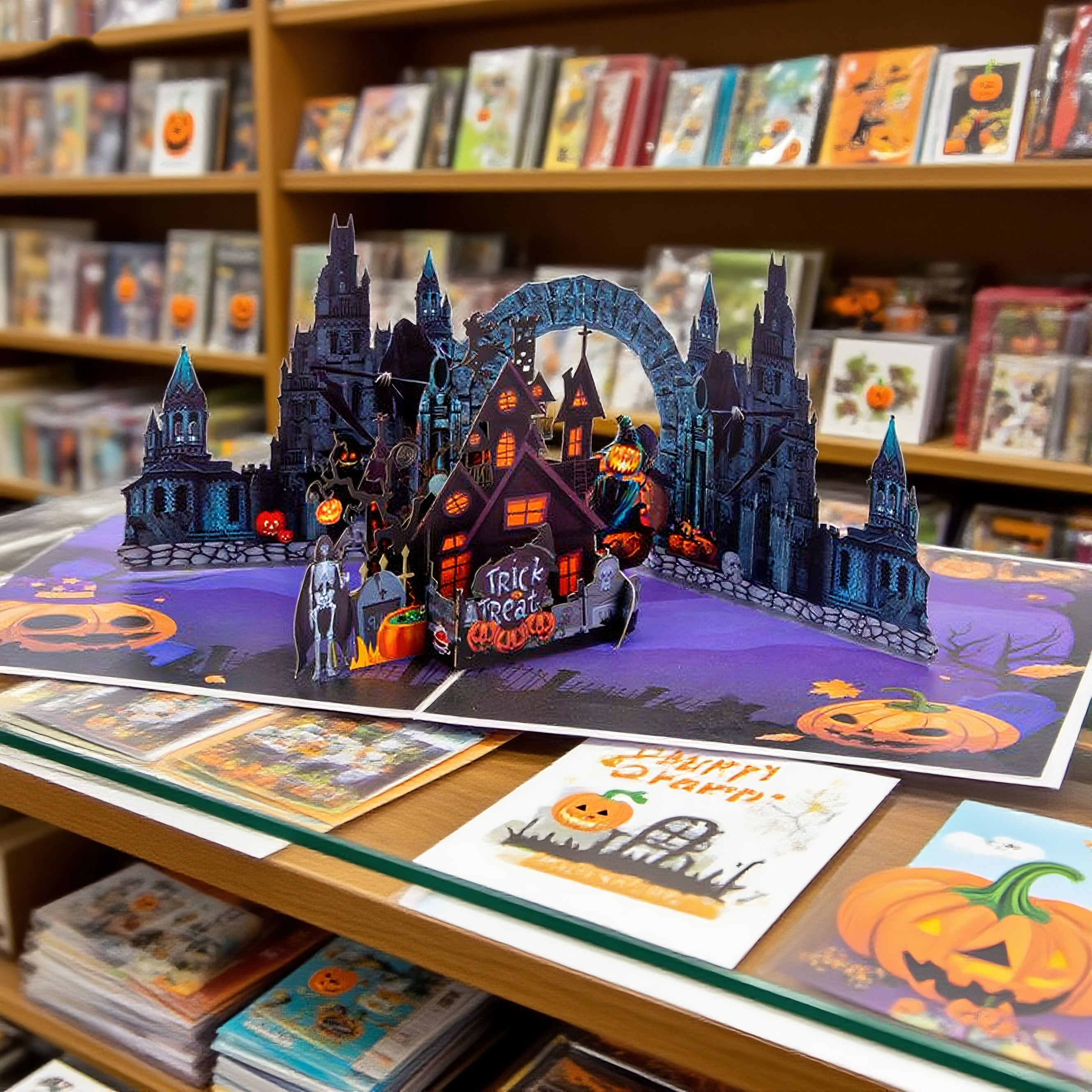 trick or treat interactive spooky haunted house witch ghost pumpkin pop up 3d paper halloween greeting card