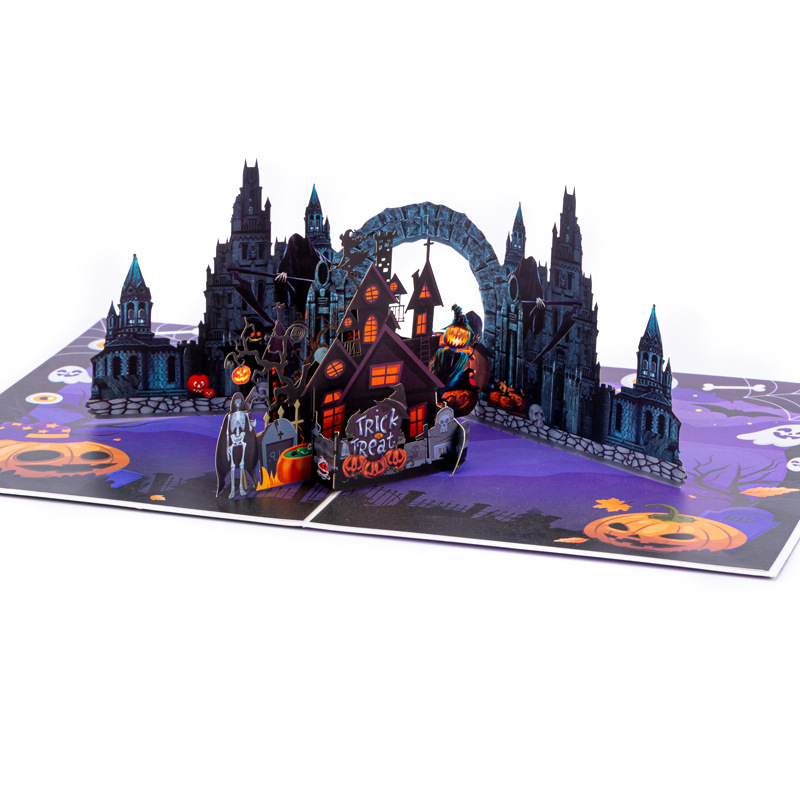 creepy cute interactive spooky haunted house witch ghost pumpkin pop up 3d paper halloween greeting card