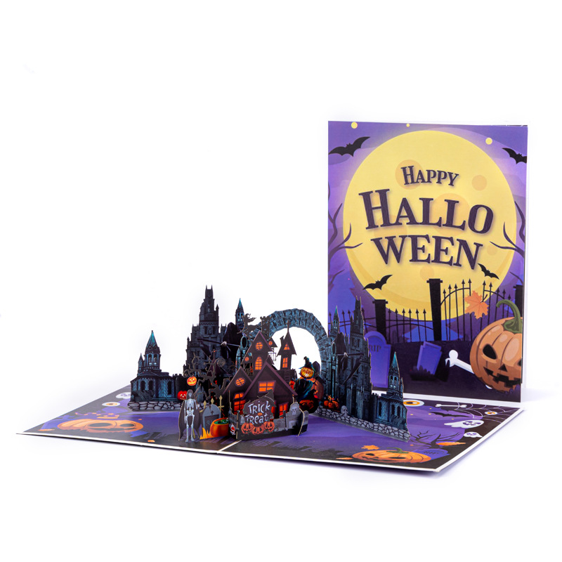 creepy cute interactive spooky haunted house witch ghost pumpkin pop up 3d paper halloween greeting card
