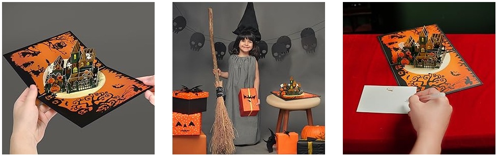 interactive moving spooky haunted house witch ghost pumpkin pop up 3d paper halloween greeting card