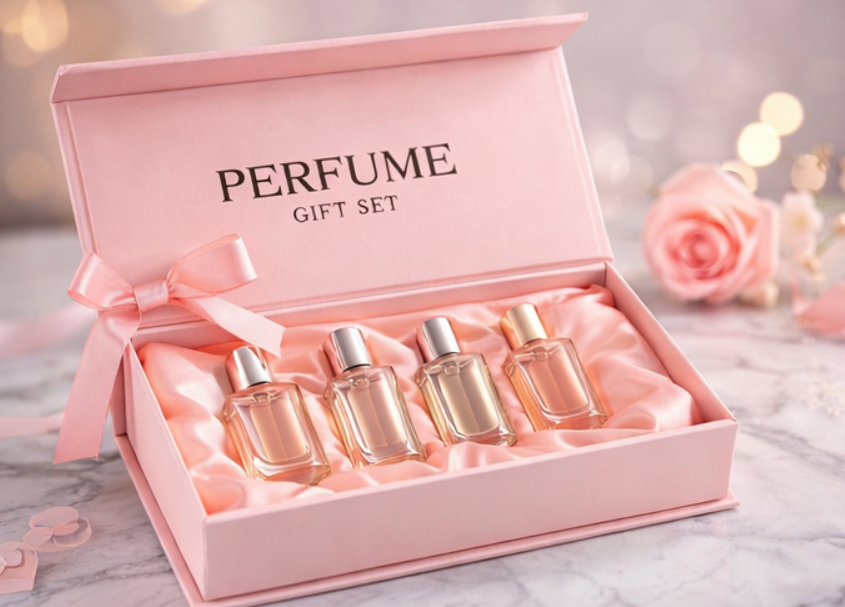 Light pink Luxury Custom Perfume Fragrance Bottles Packing Foldable Magnetic Cardboard Closure Flat Rigid Perfume Paper Box