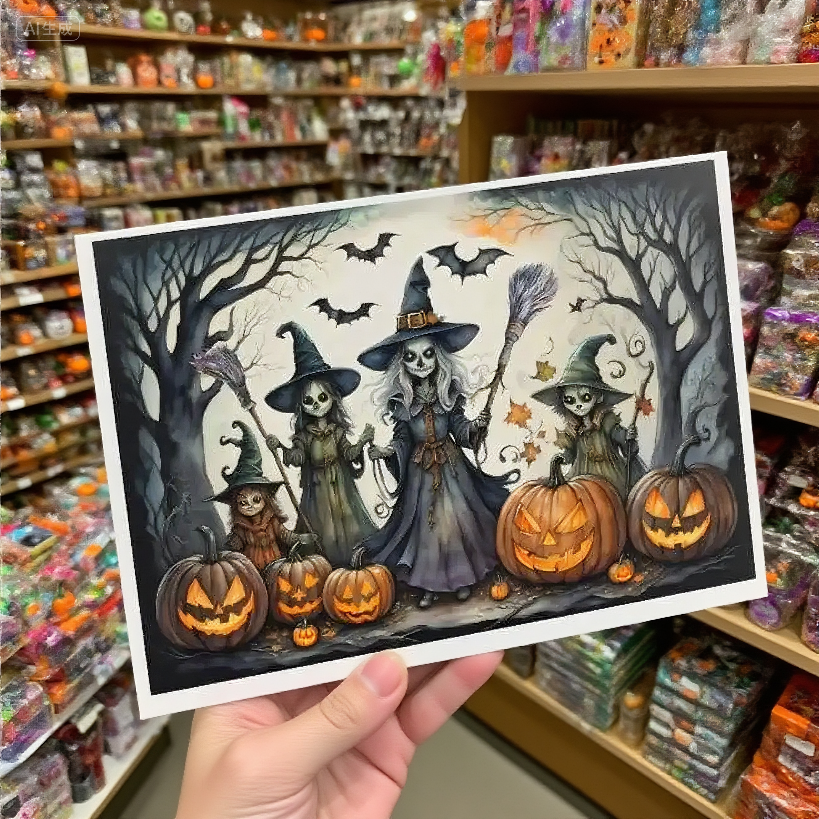 Black interactive spooky haunted house witch ghost pumpkin pop up 3d paper halloween greeting card