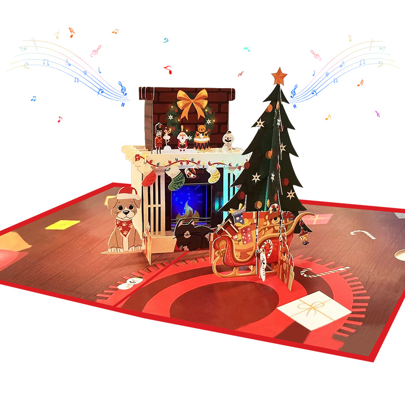 Interactive Magical Snowman Sled Christmas Tree Jesus Santa Claus Religious Pop Up 3d Paper Christmas Greeting Card