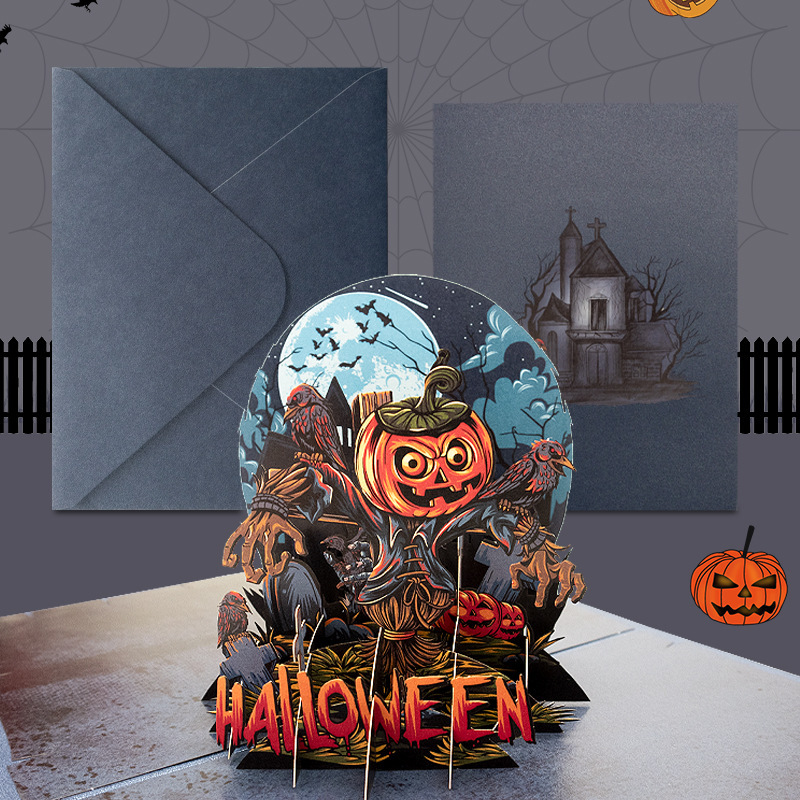 spooky moonlit night with scarecrow interactive spooky haunted house witch ghost pumpkin pop up 3d paper halloween greeting card