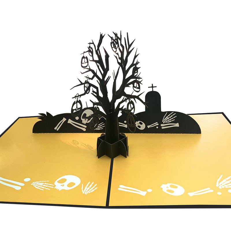 Halloween Pop Up Card 3D Laser Cut Skeleton Pumpkin Tree Greeting Card Halloween Decoration Gift