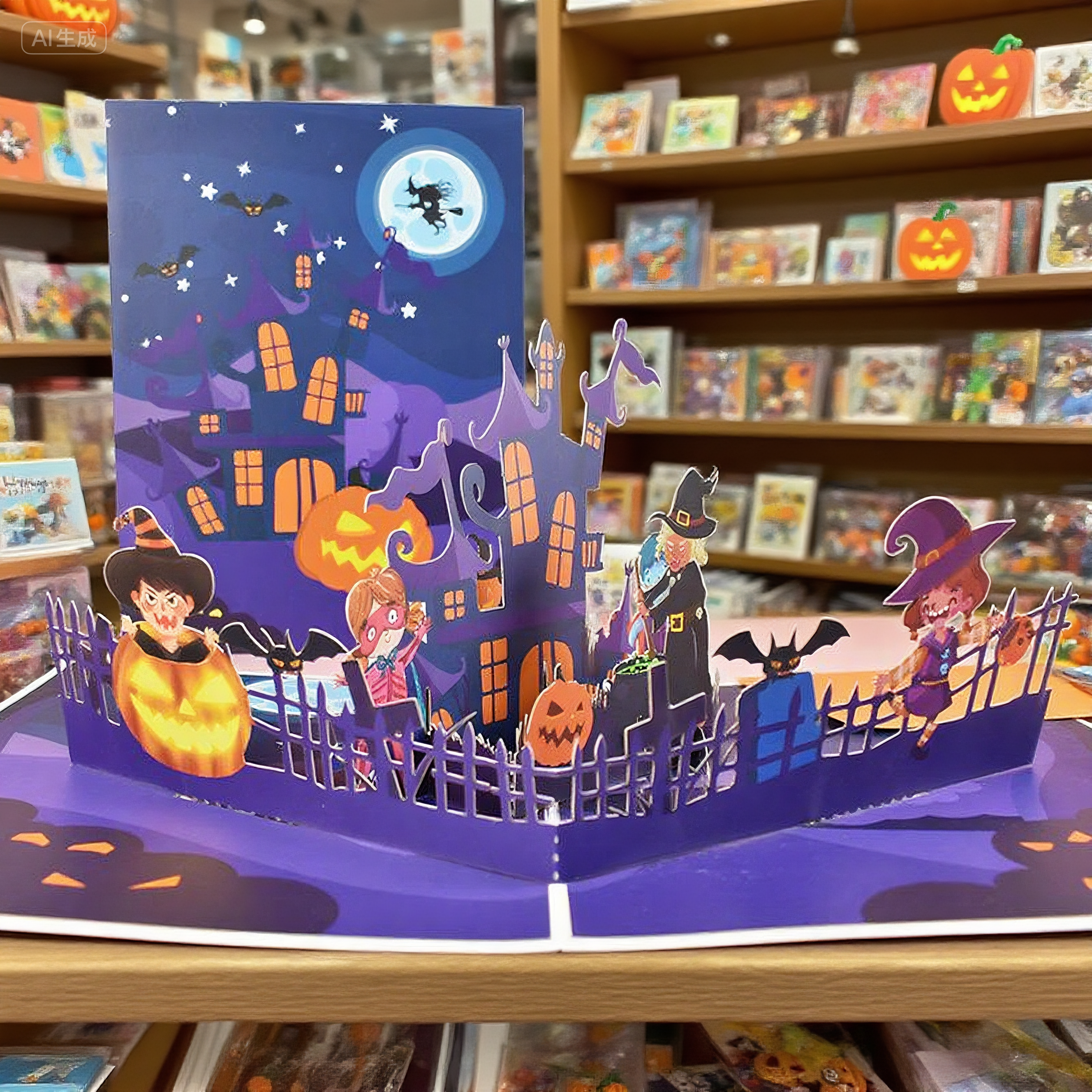 interactive elegantly spooky haunted purple housewith elegance witch ghost enchanted pumpkin portals pop up 3d paper halloween greeting card