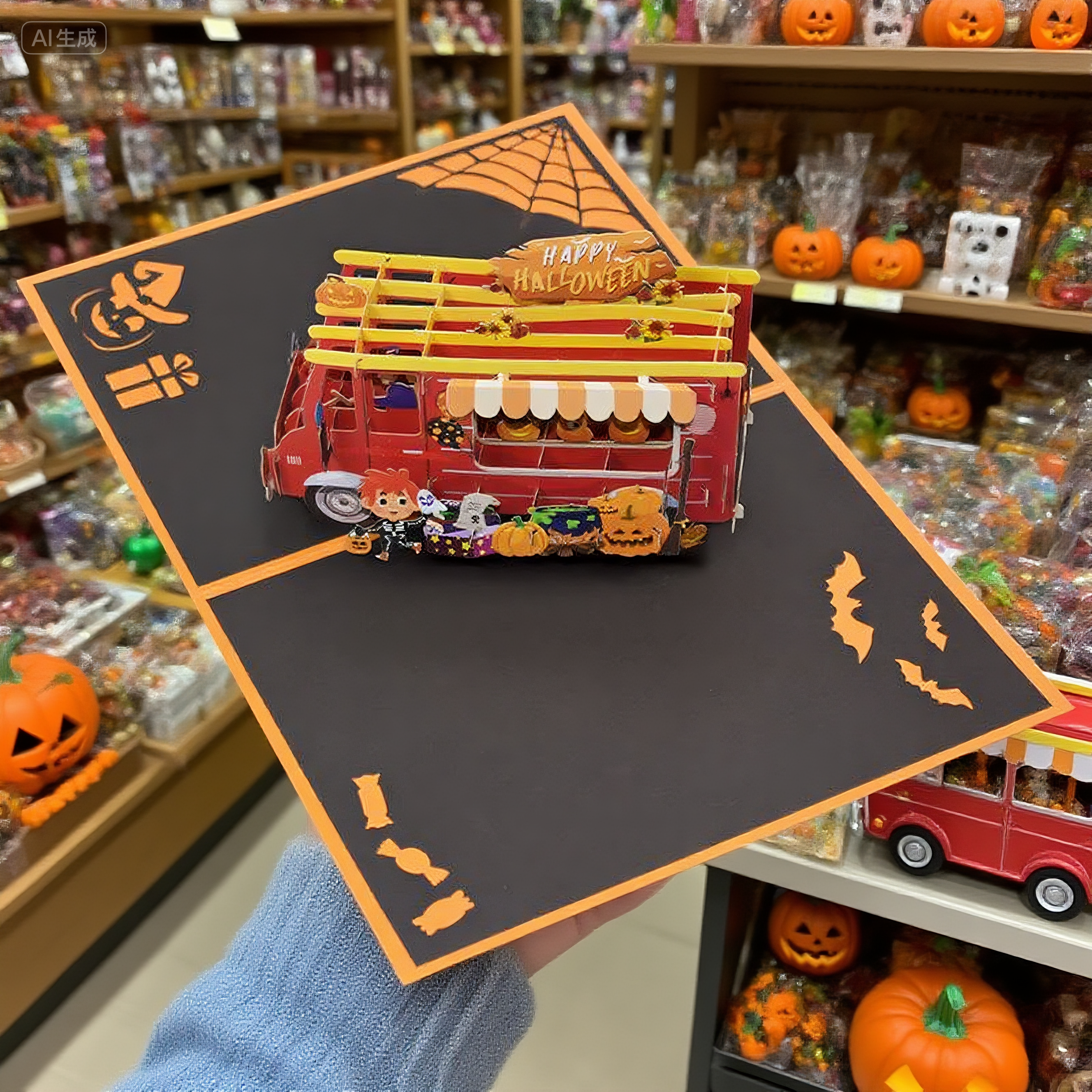 interactive spooky haunted big house witch ghost orange pumpkin pop up 3d paper halloween greeting card