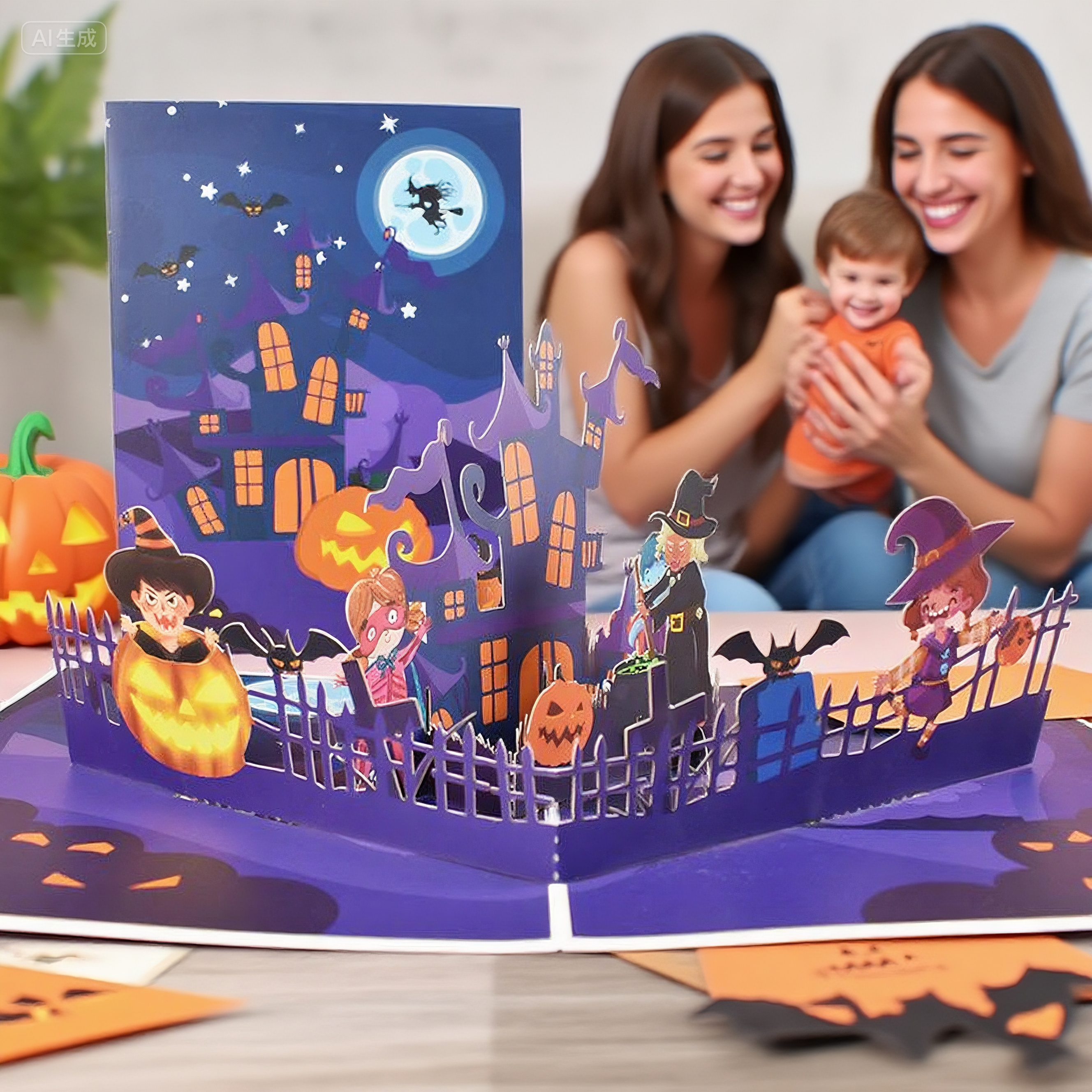 interactive spooky haunted house  Magic Hat witch ghost pumpkin pop up 3d paper halloween greeting card