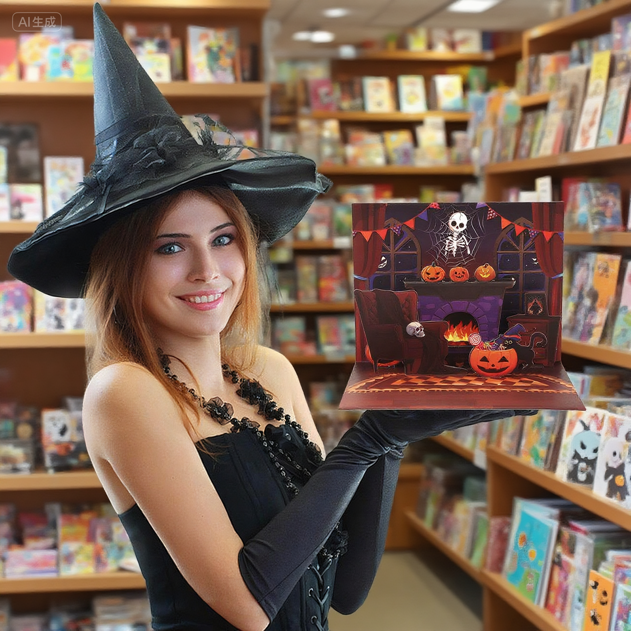 interactive spooky haunted house Shadowy witch ghost pumpkin pop up 3d paper halloween greeting card