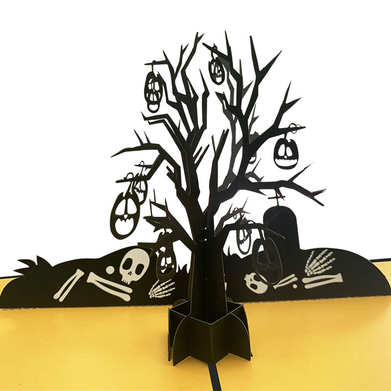 Halloween Pop Up Card 3D Laser Cut Skeleton Pumpkin Tree Greeting Card Halloween Decoration Gift