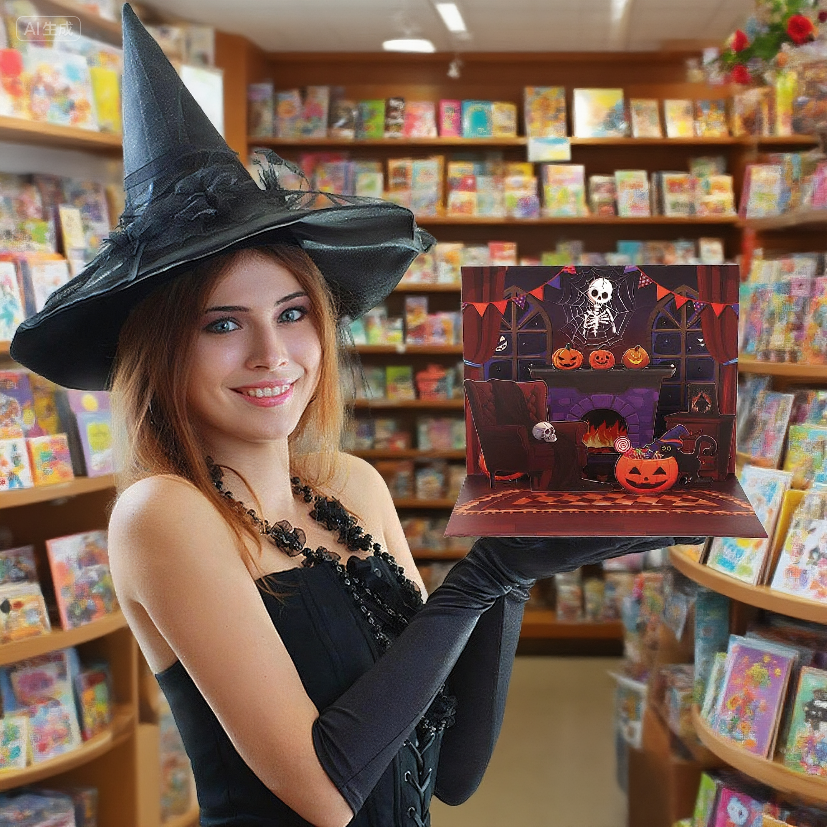 interactive spooky haunted house Shadowy witch ghost pumpkin pop up 3d paper halloween greeting card