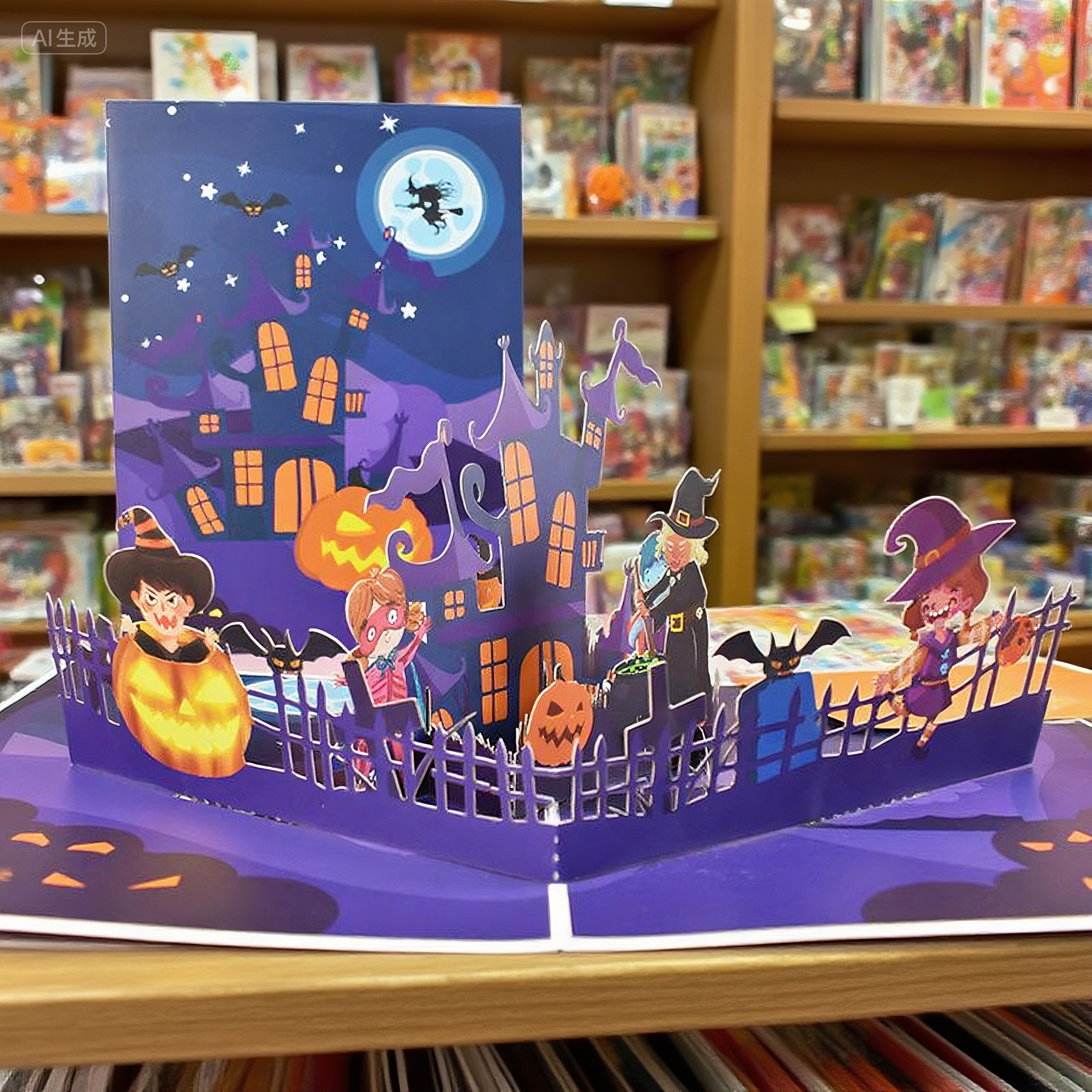 interactive elegantly spooky haunted purple housewith elegance witch ghost enchanted pumpkin portals pop up 3d paper halloween greeting card