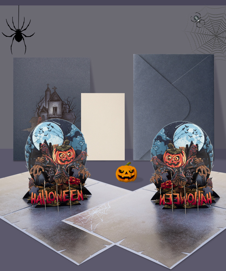 spooky moonlit night with scarecrow interactive spooky haunted house witch ghost pumpkin pop up 3d paper halloween greeting card