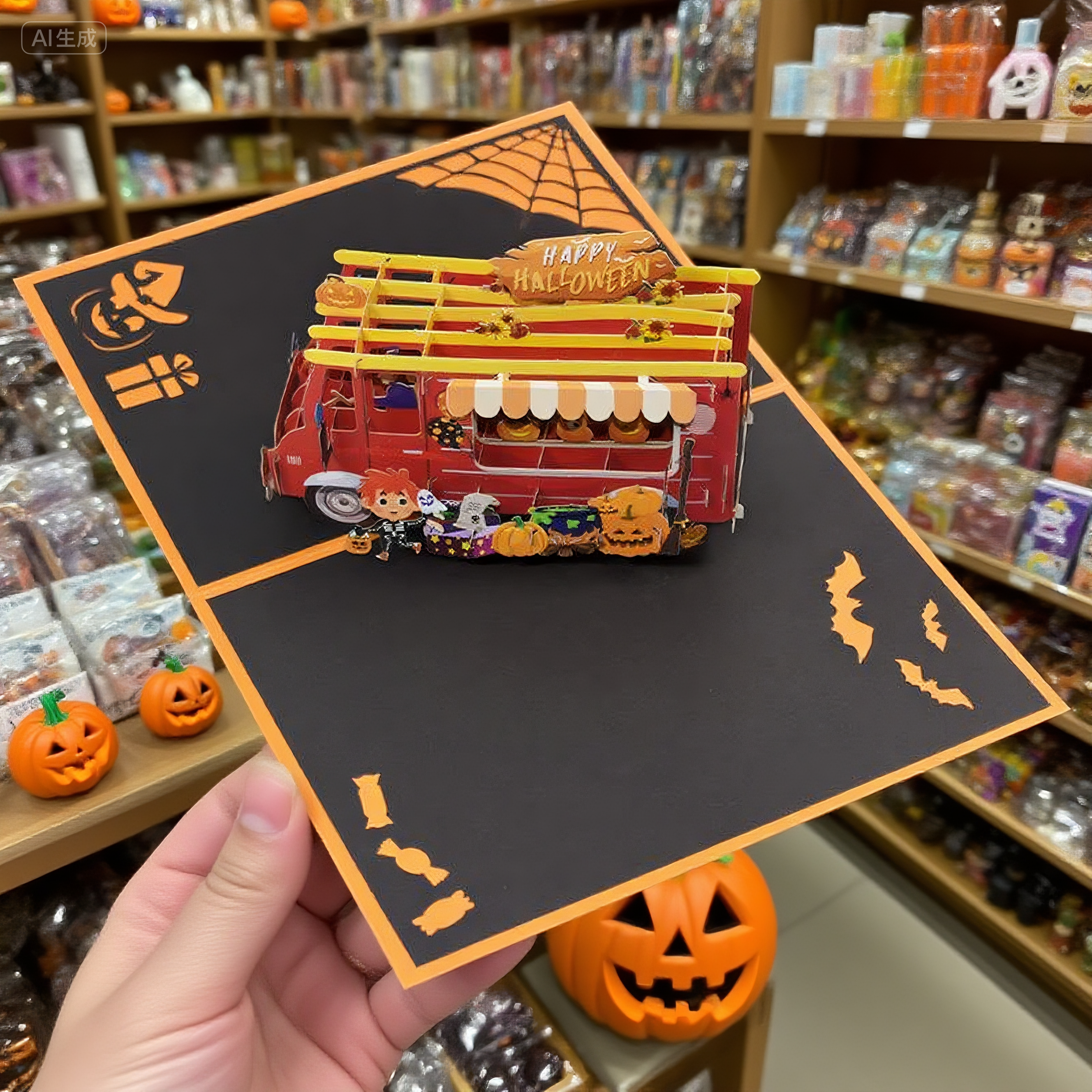 interactive spooky haunted big house witch ghost orange pumpkin pop up 3d paper halloween greeting card