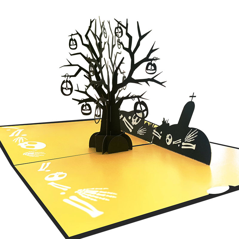 Halloween Pop Up Card 3D Laser Cut Skeleton Pumpkin Tree Greeting Card Halloween Decoration Gift