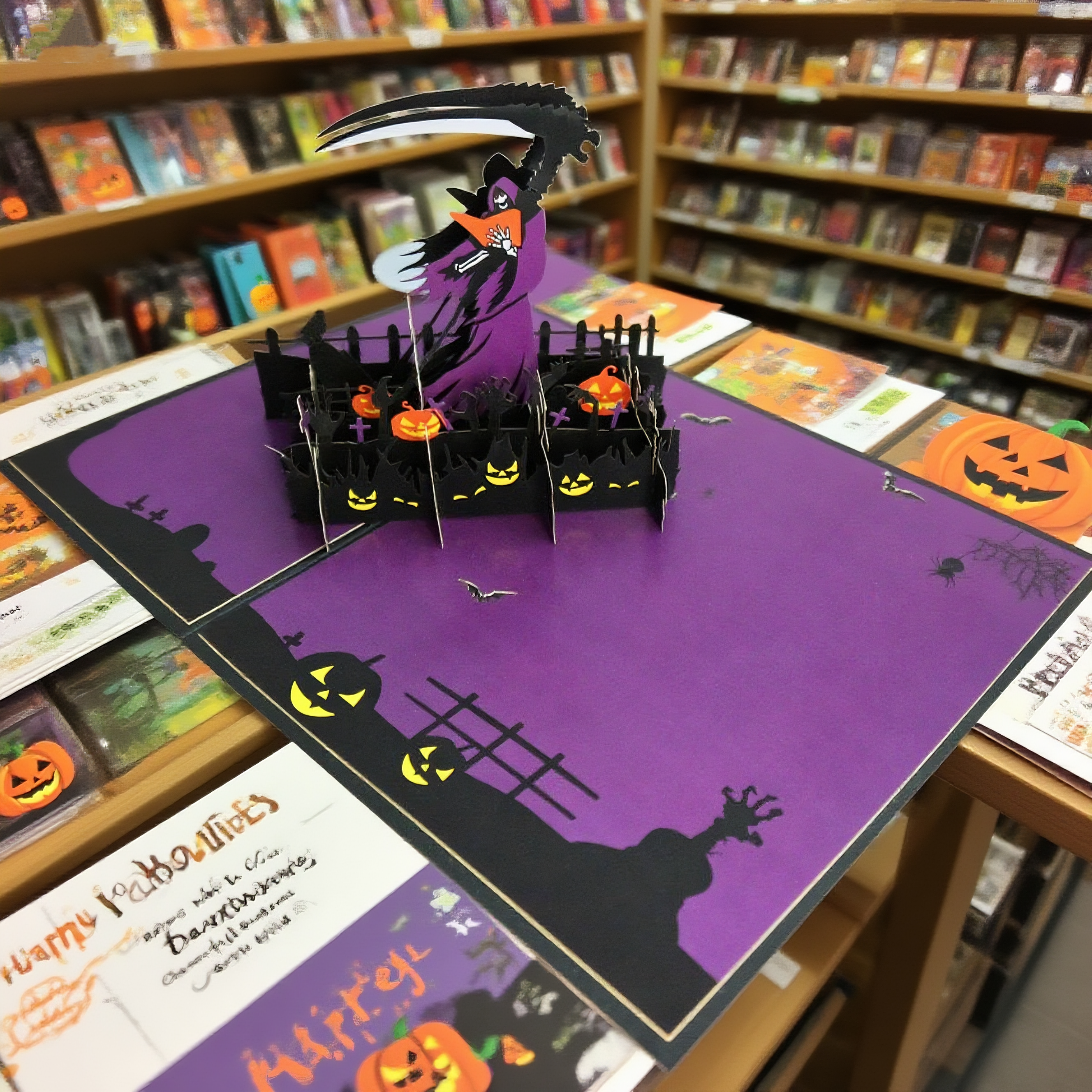 Children interactive spooky haunted house witch ghost pumpkin pop up 3d paper halloween greeting card